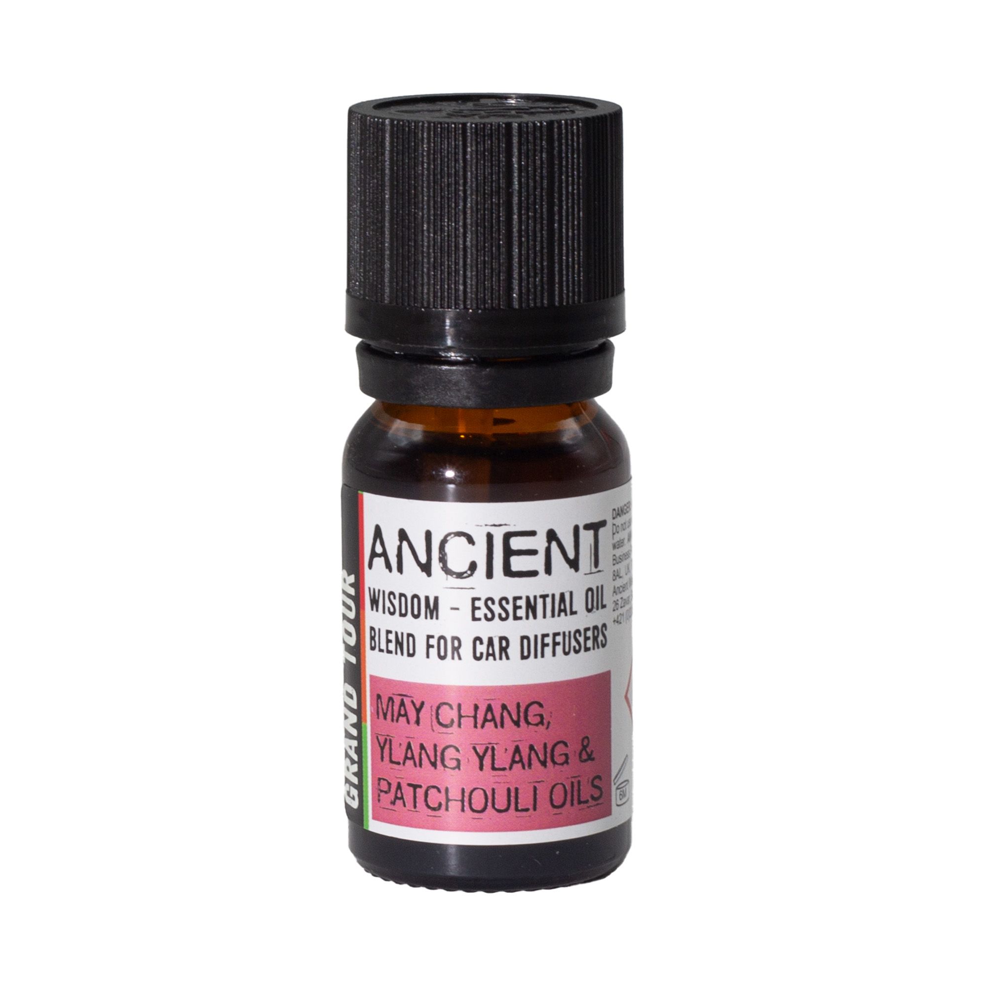 Frasco de aceite esencial para difusor de coche buen viaje 10 ml sobre fondo claro