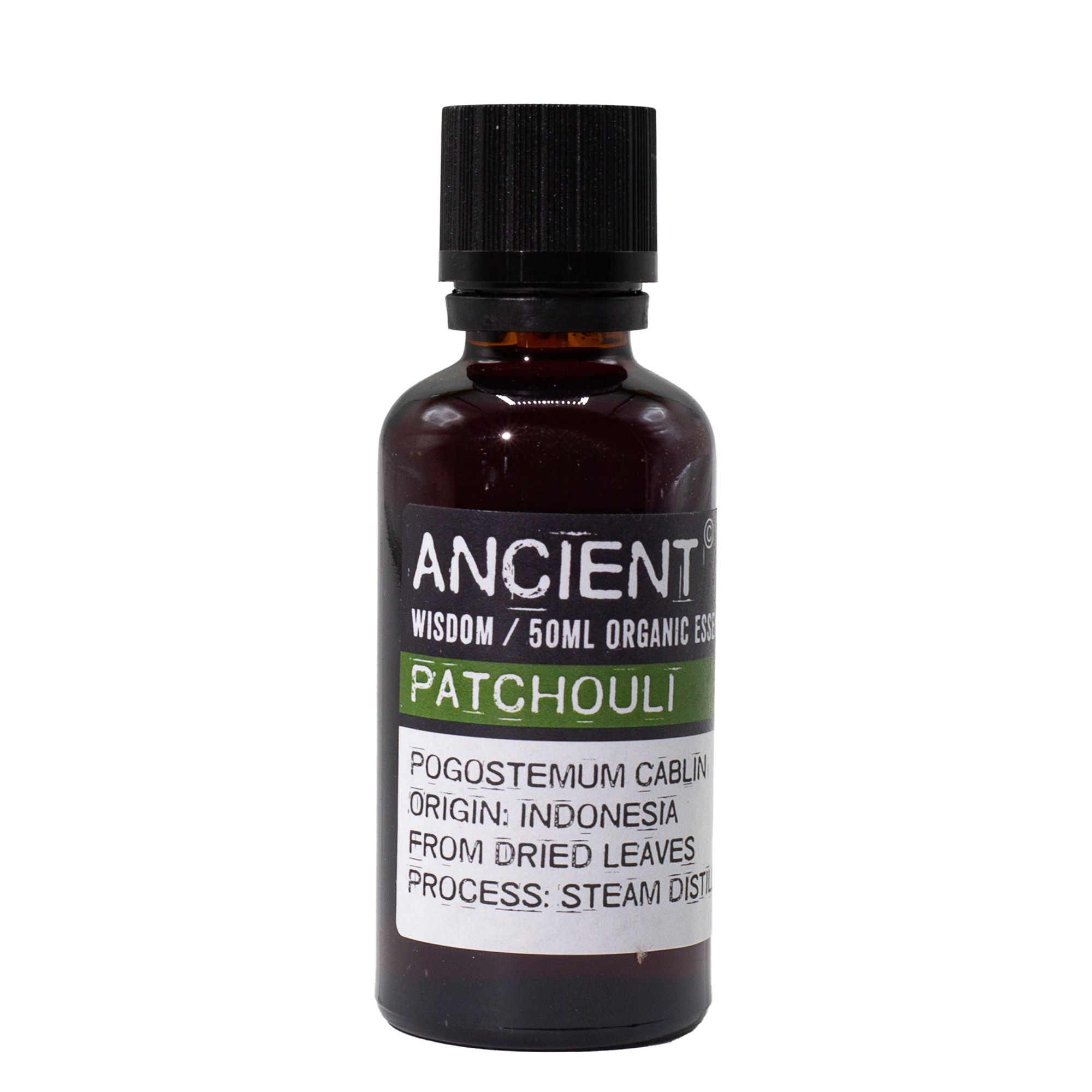 Frasco de aceite esencial orgánico de patchouli 50 ml