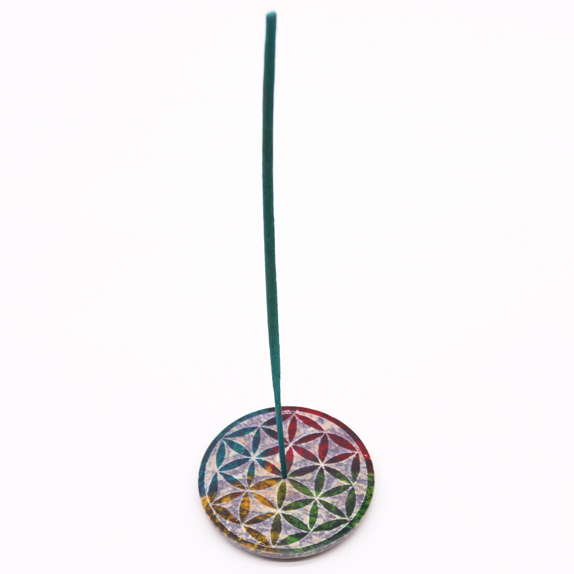 Porta-incienso Disco de Esteatita 8cm - Flor de la Vida - Imagen 3