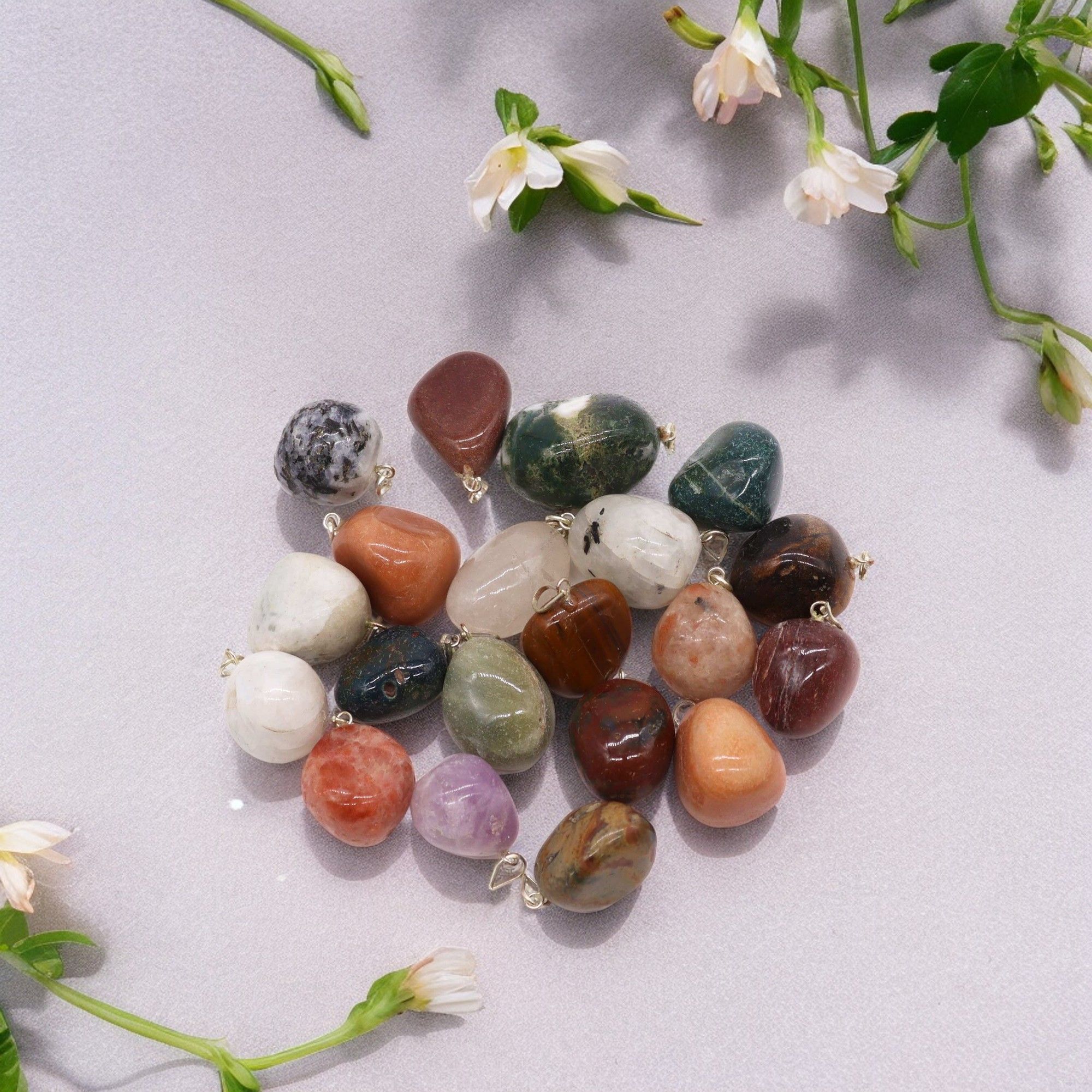 20x Colgantes Mixtos de Cristal Plateado y Piedras Talladas - Imagen 2