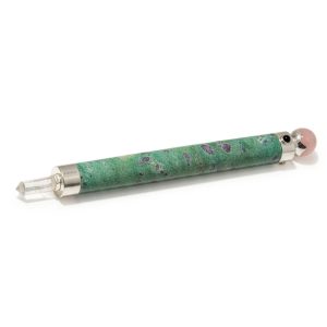 Varita de Corazón Verde - Rubí Fuchsite Cuarzo Rosa con bola de cristal en la parte superior - 23 cm