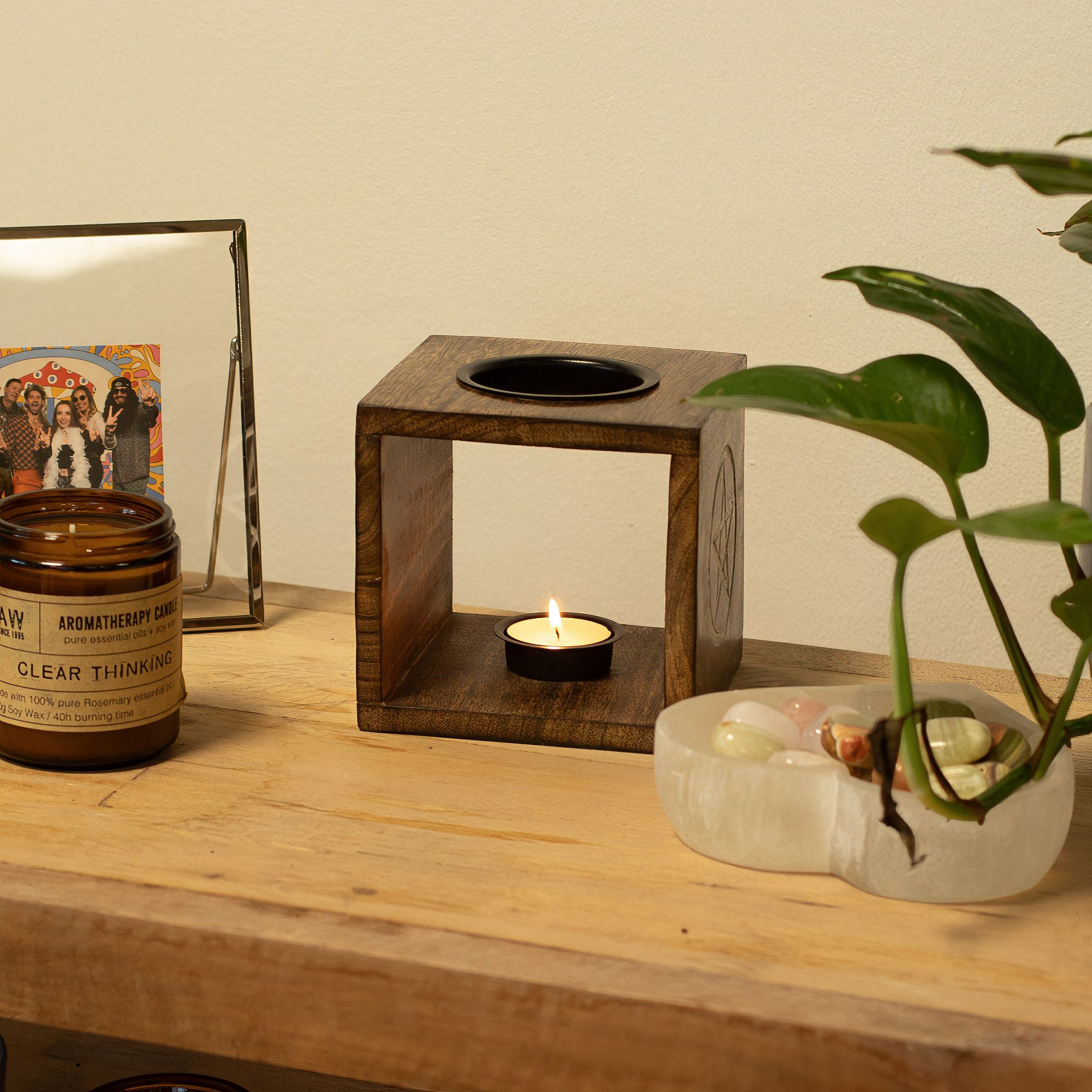 Quemador de aceite de madera de mango cuadrado grande - Pentágono - Imagen 4