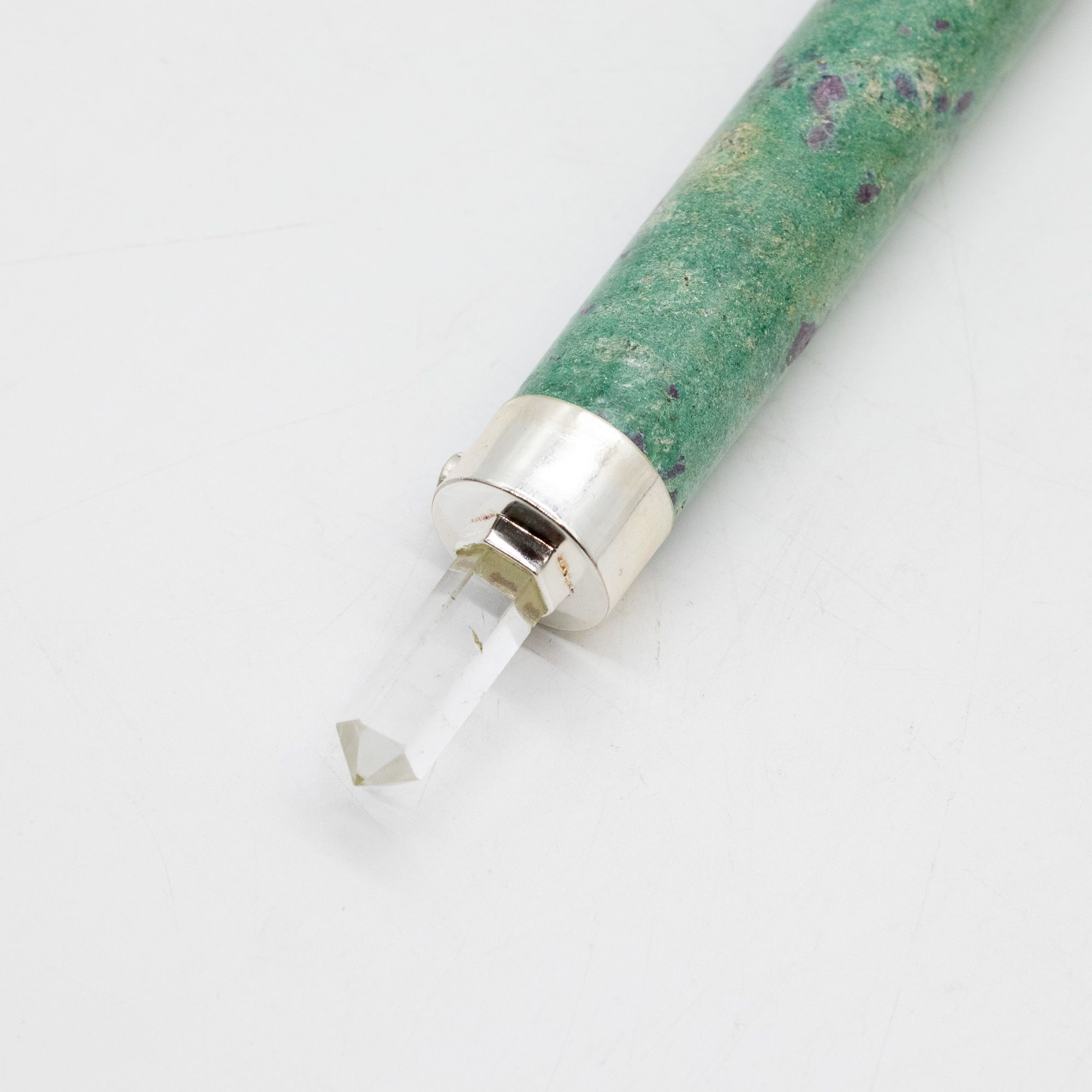 Varita de Corazón Verde - Rubí Fuchsite Cuarzo Rosa con bola de cristal en la parte superior - 23 cm - Imagen 5