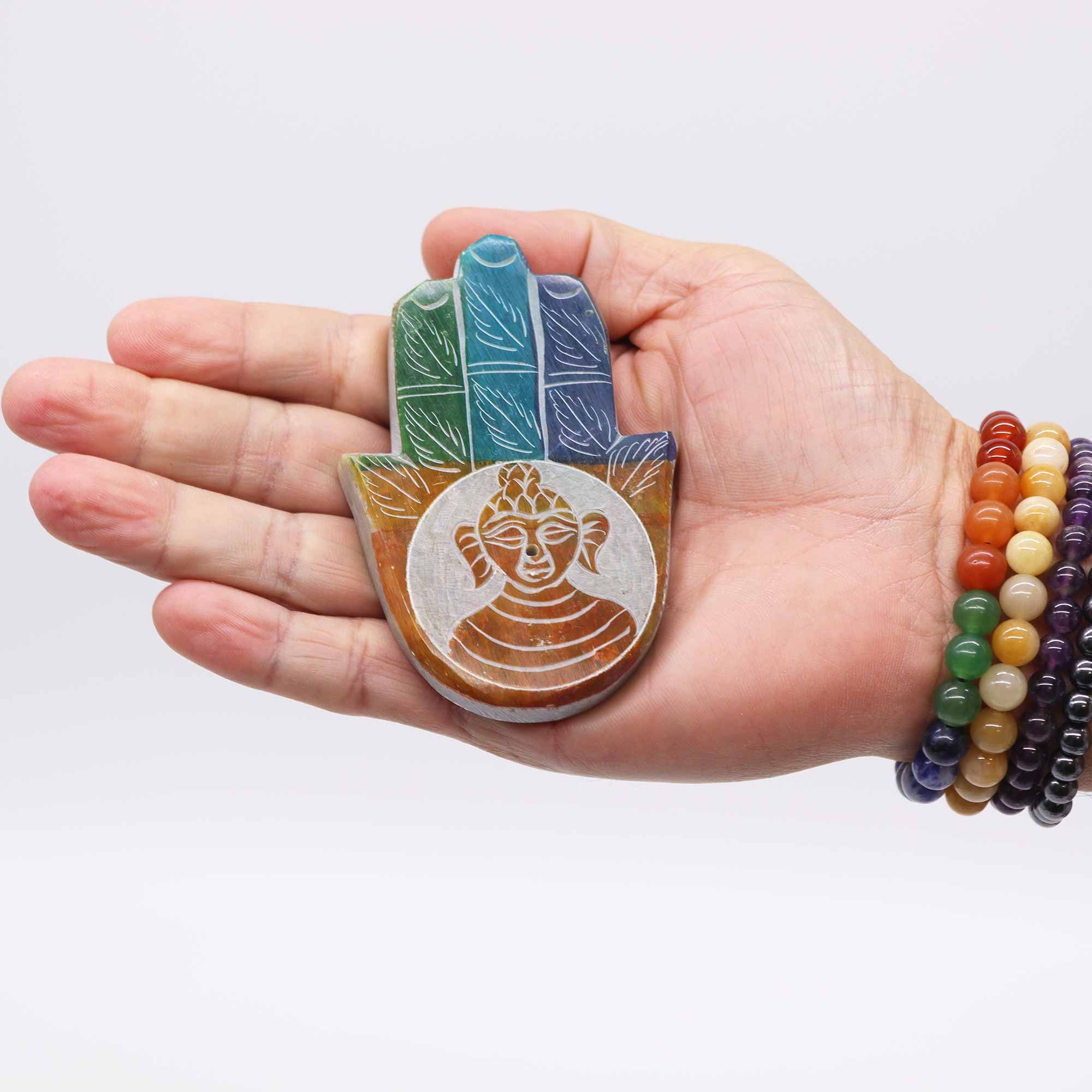 Porta Incienso Hamsa de Esteatita 9x6cm -Buddah - Imagen 2