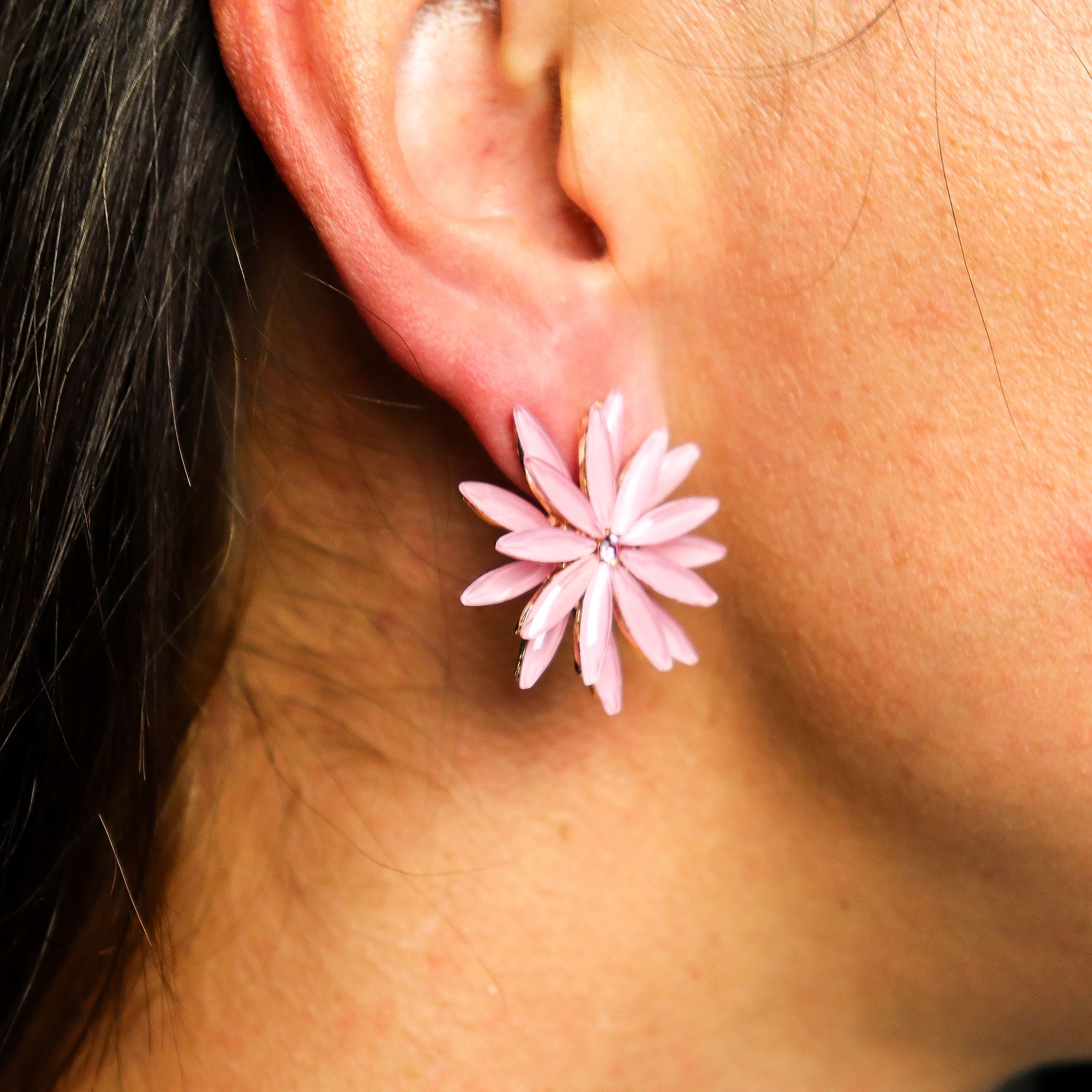 Pendientes de Cristal Vintage - Flores - Cuarzo Rosa - Imagen 2