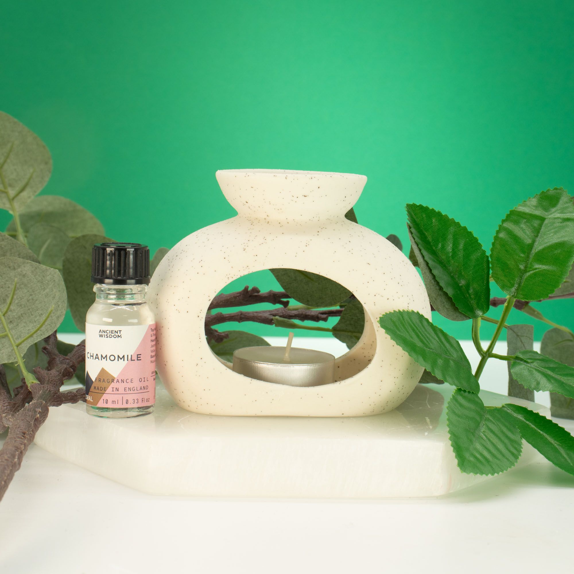 Quemador de aceite cerámico Zen - guijarro ovalado - blanco roto moteado - Imagen 2