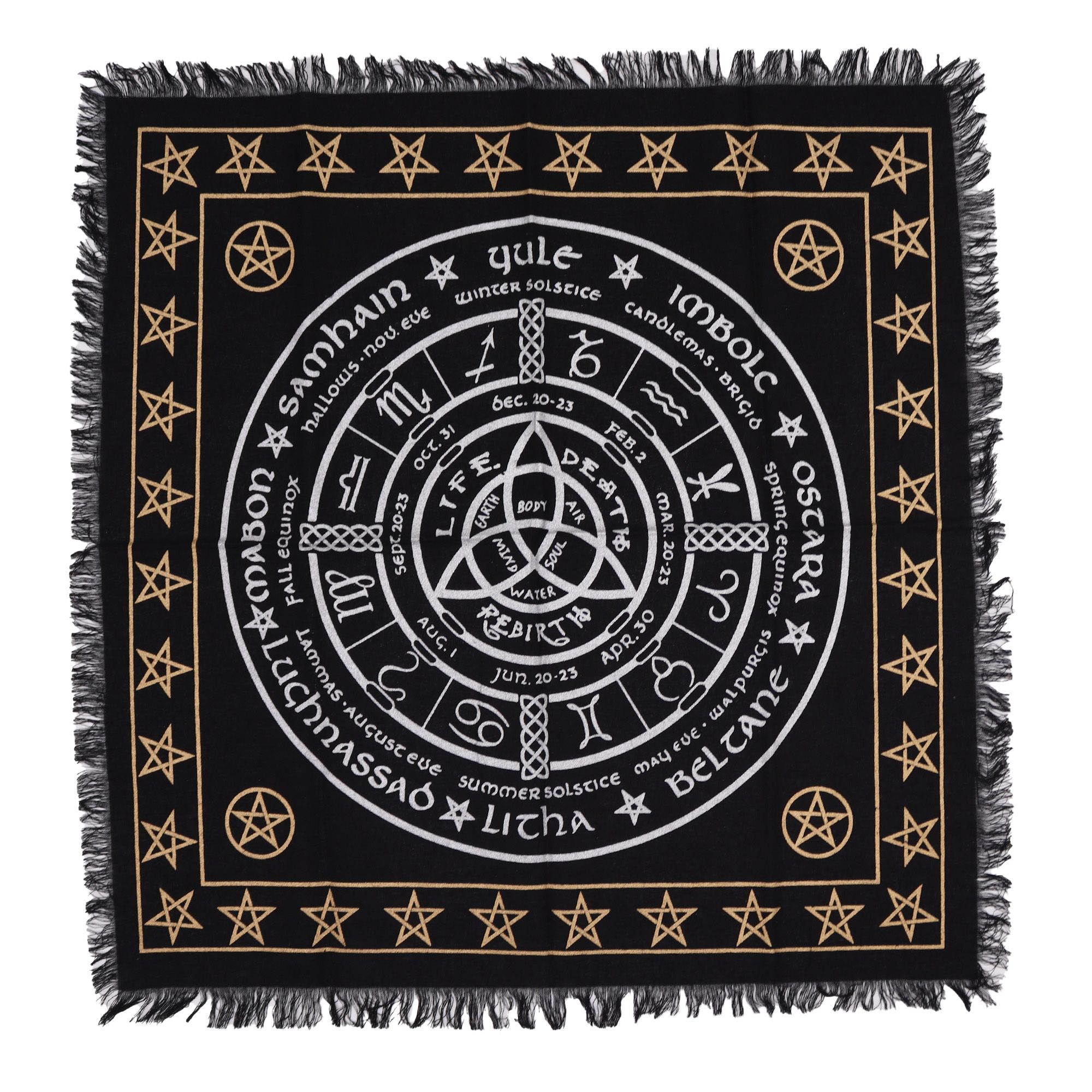 Mantel de altar esotérico con flecos - Vida Muerte Renacimiento - Imagen 4