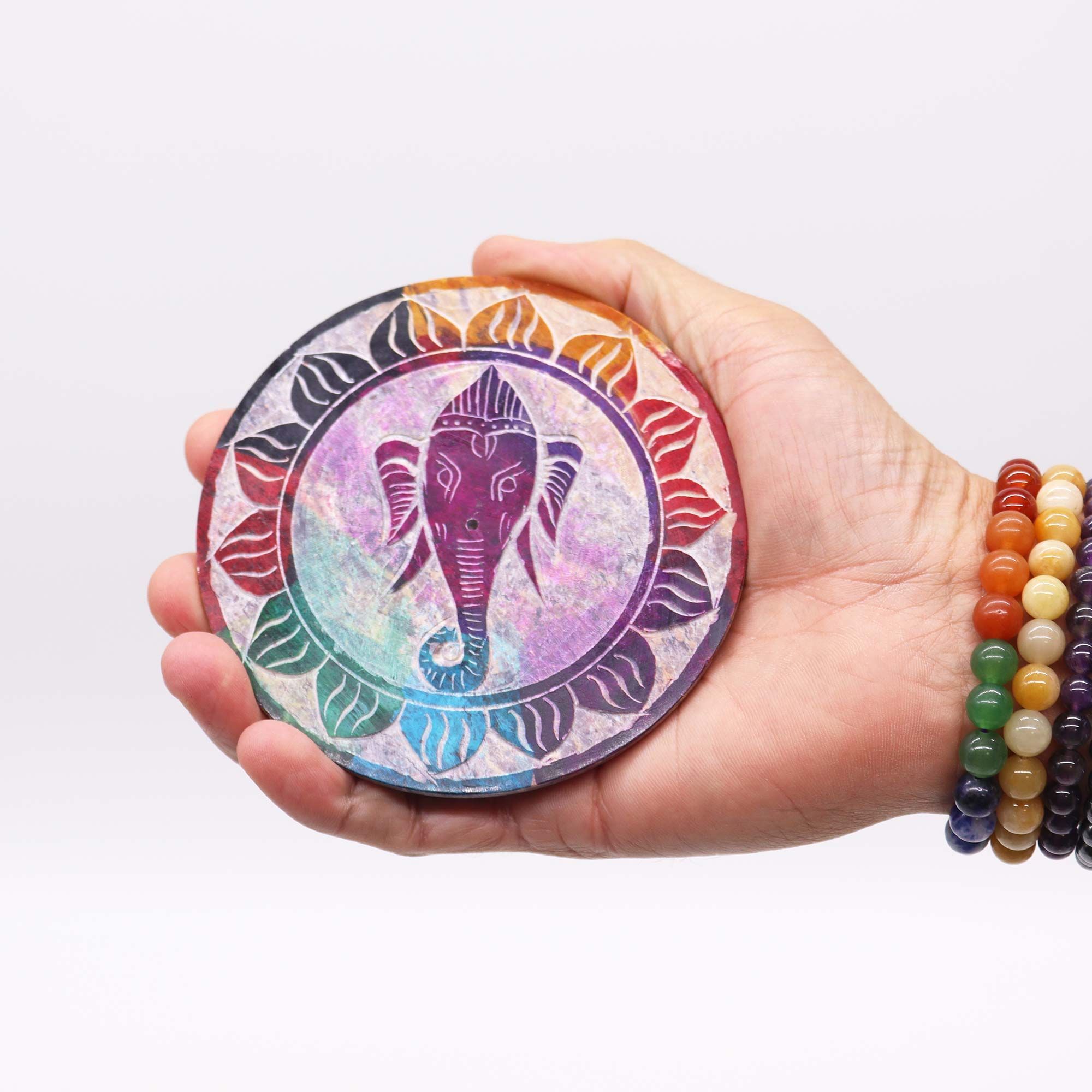 Porta-incienso Disco de Esteatita 10cm - Ganesha - Imagen 2