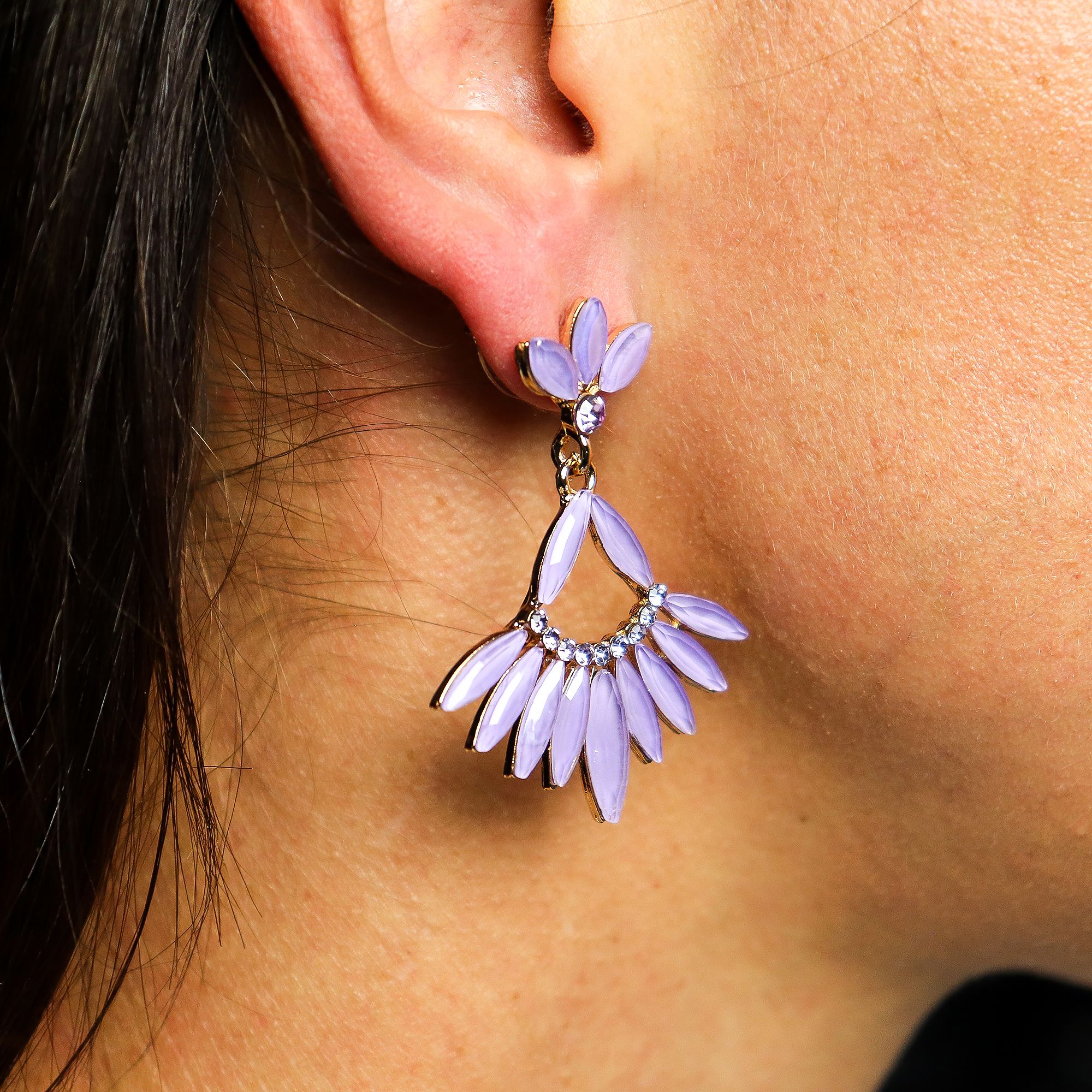 Pendientes de Cristal Vintage - Largo - Lavanda - Imagen 2