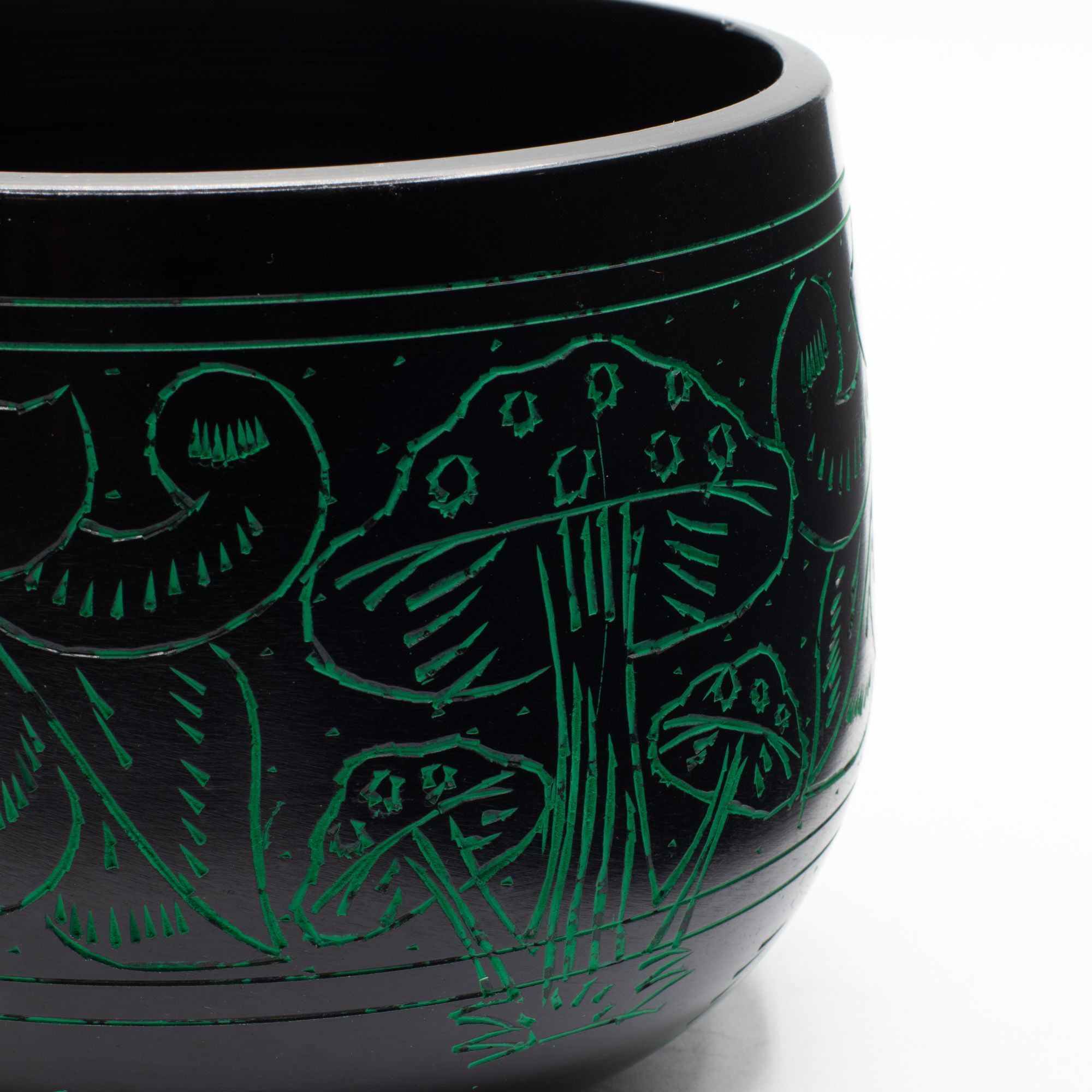 Cuenco tibetano de caldero - Hongo mágico - Verde (15cm)