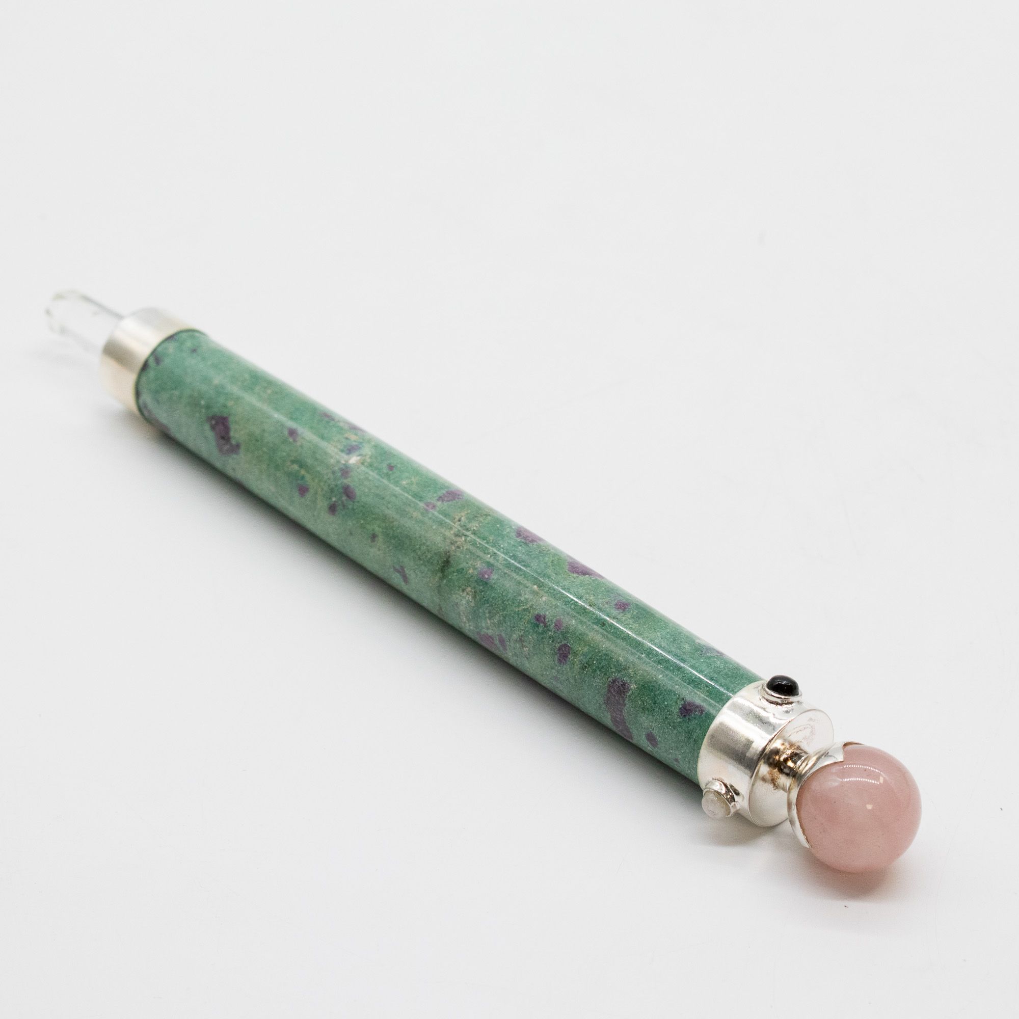 Varita de Corazón Verde - Rubí Fuchsite Cuarzo Rosa con bola de cristal en la parte superior - 23 cm - Imagen 3