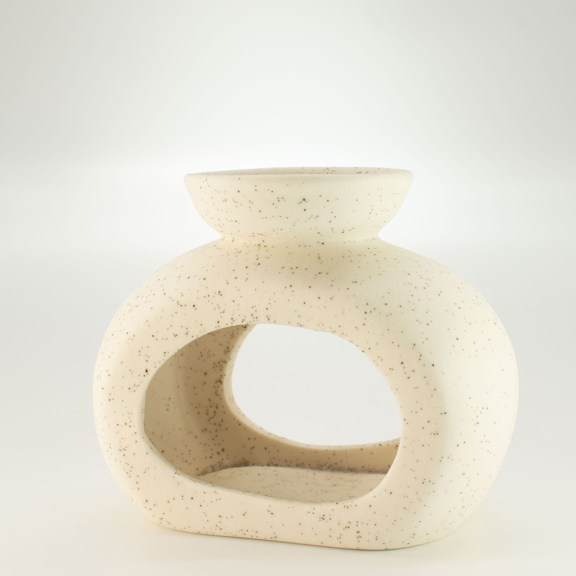Quemador de aceite cerámico Zen - guijarro ovalado - blanco roto moteado - Imagen 4