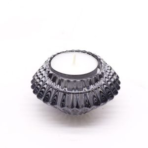 Portavelas reversible con diseño de flor para cena / vela de té - Gris medianoche