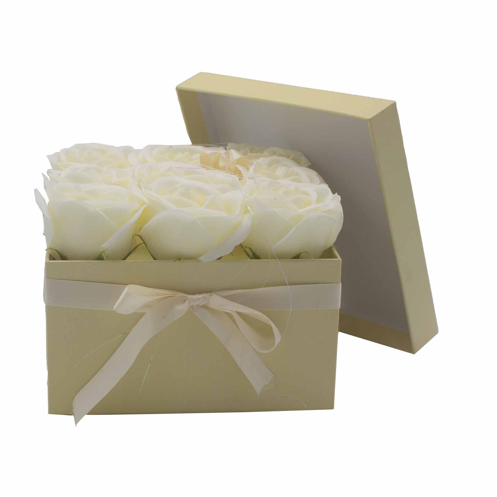 Caja de Regalo - Flor de Jabón 9 Rosas Crema - cuadrado - Imagen 5