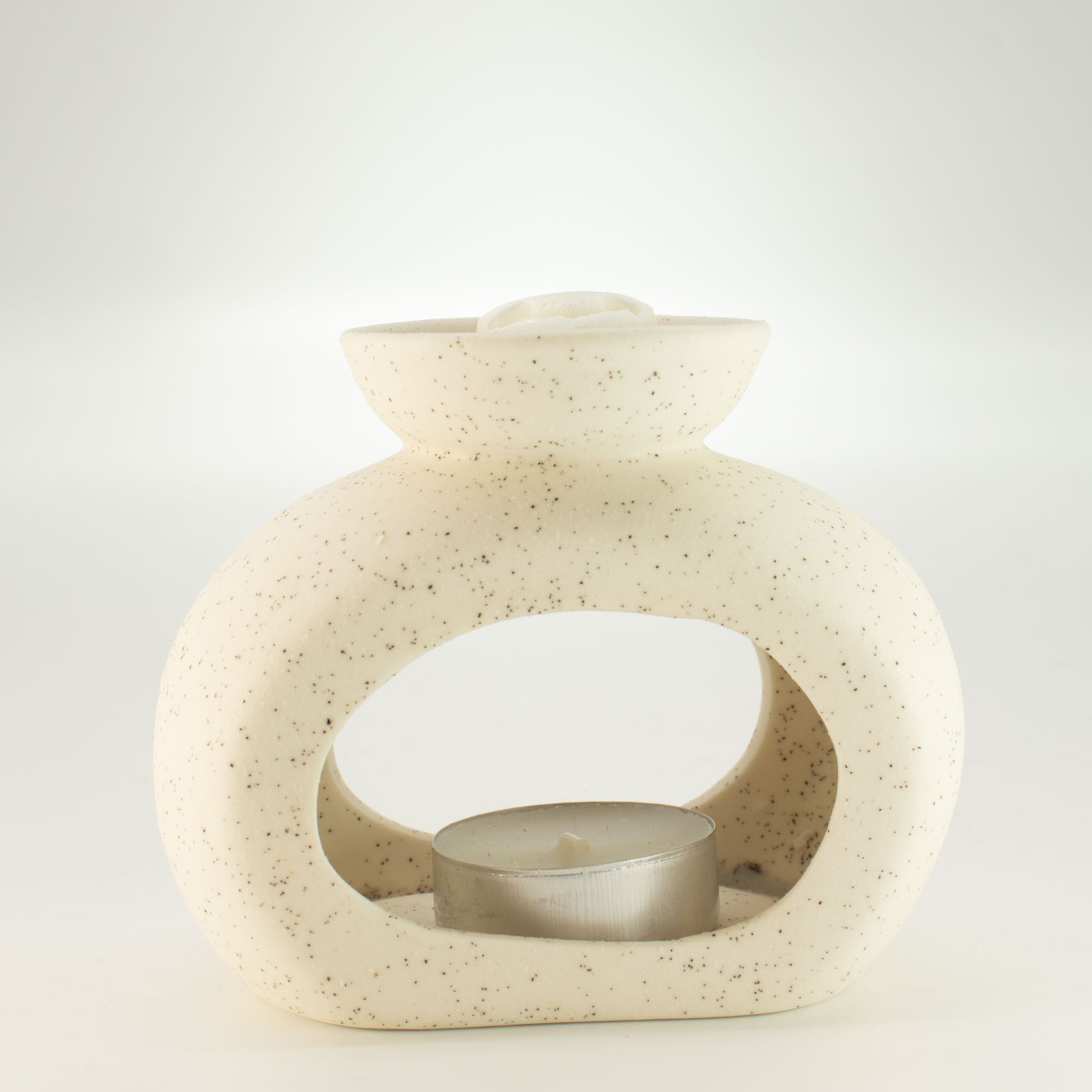 Quemador de aceite cerámico Zen - guijarro ovalado - blanco roto moteado - Imagen 3