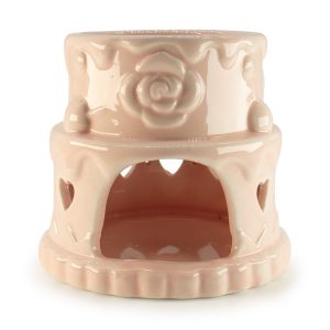 Quemador de aceite cerámico con forma de pastel - Corazones - Rosa