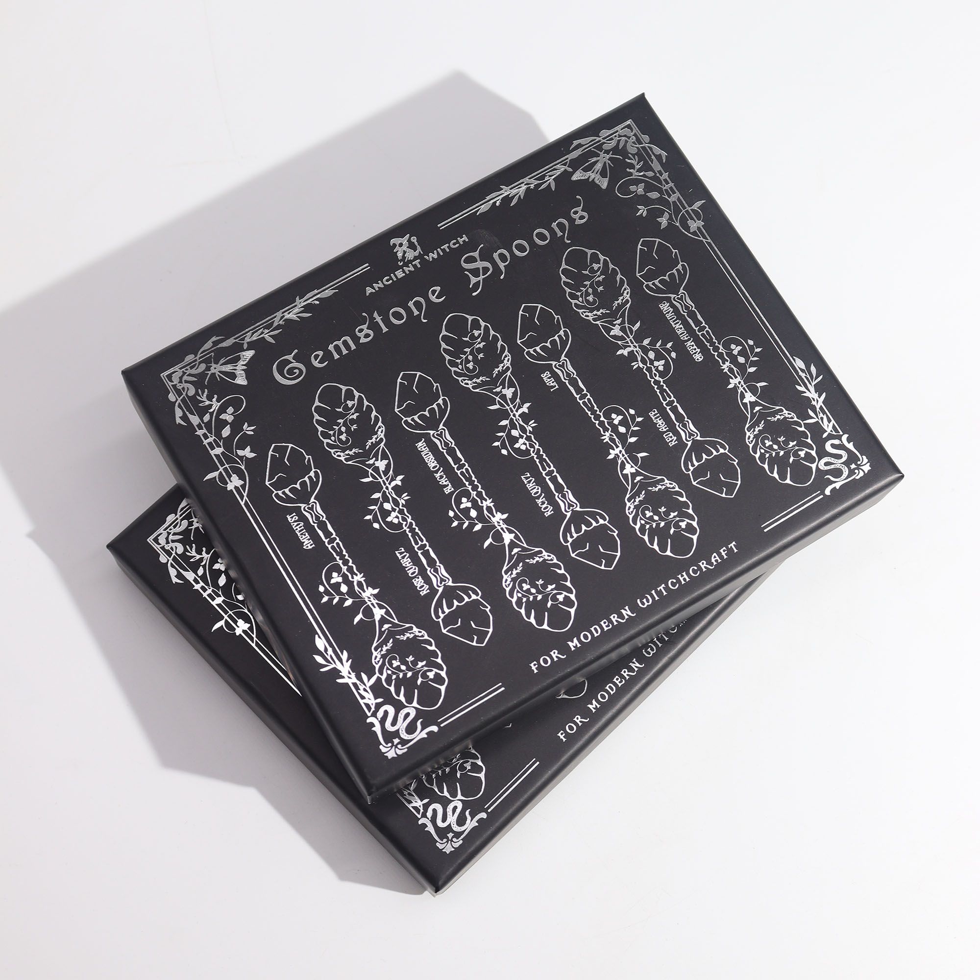 Juego de 7 Cucharas de Bruja de Cristal de Piedra Preciosa de Plata Oscura - Imagen 5