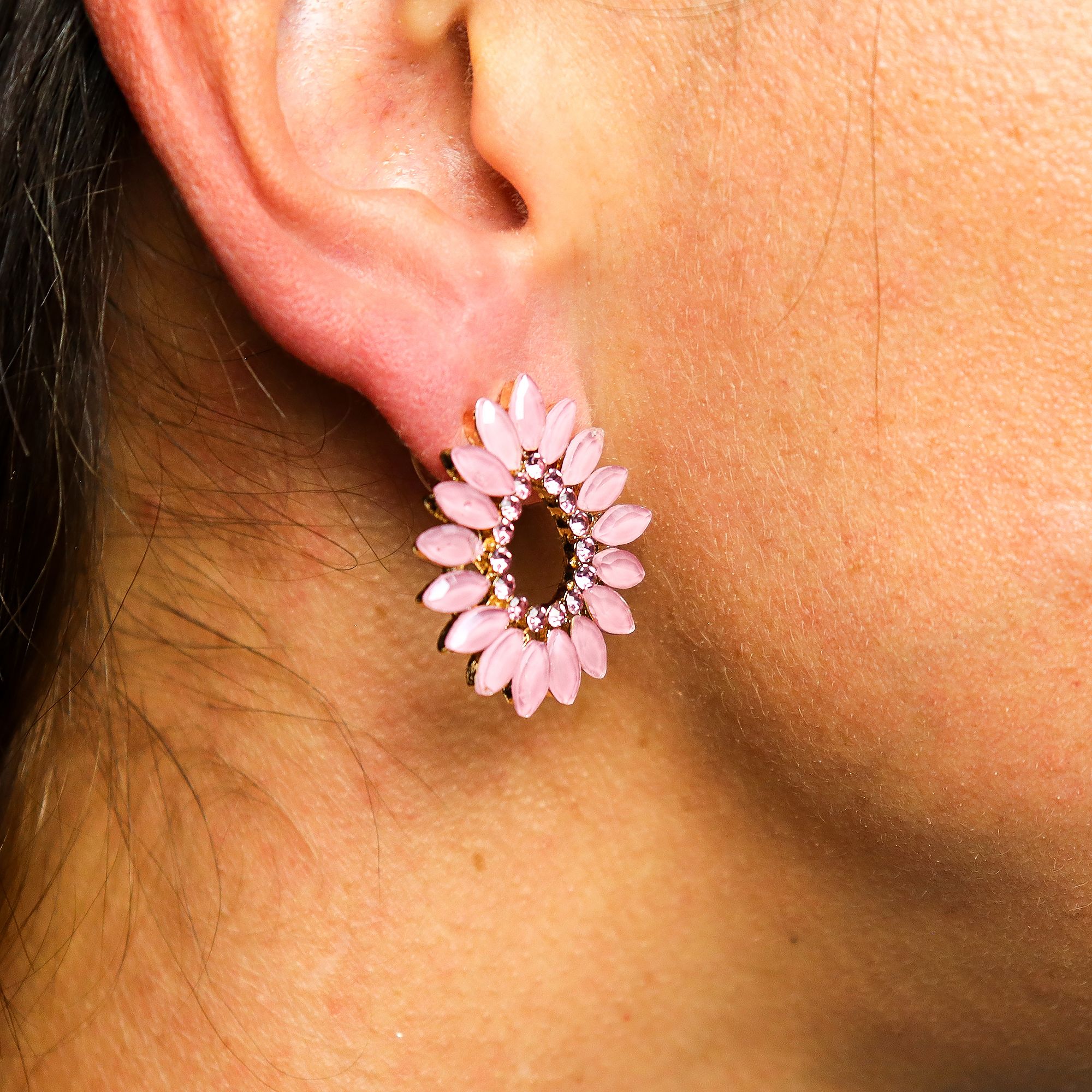 Pendientes de Cristal Vintage - Aro - Cuarzo Rosa - Imagen 3