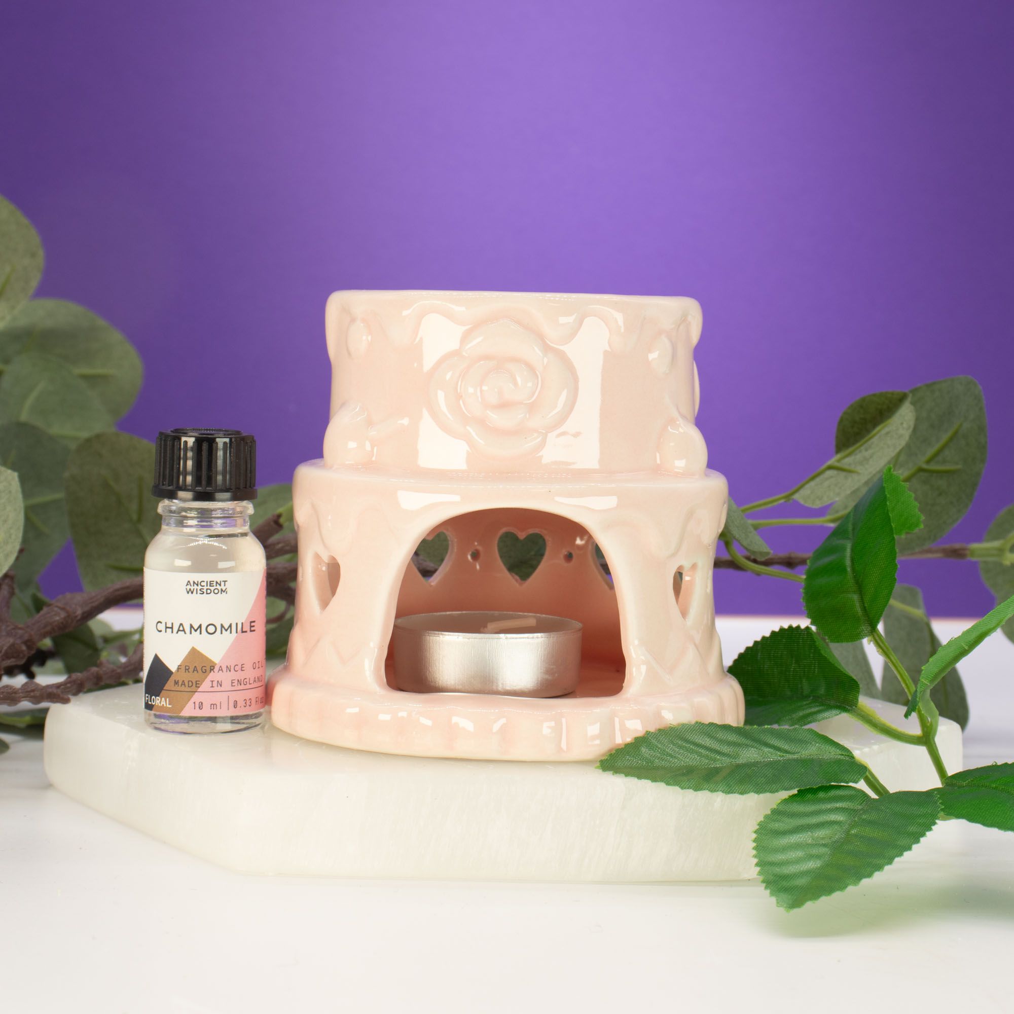Quemador de aceite cerámico con forma de pastel - Corazones - Rosa - Imagen 2