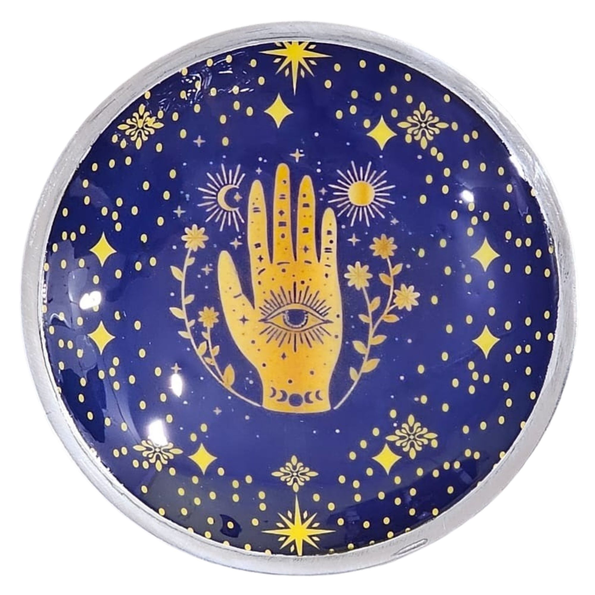 Plato de ofrendas esmaltado con tres patas - Hamsa azul medianoche - Imagen 4