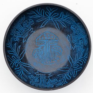 Cuenco tibetano de aluminio - hongo mágico - azul (20 cm)