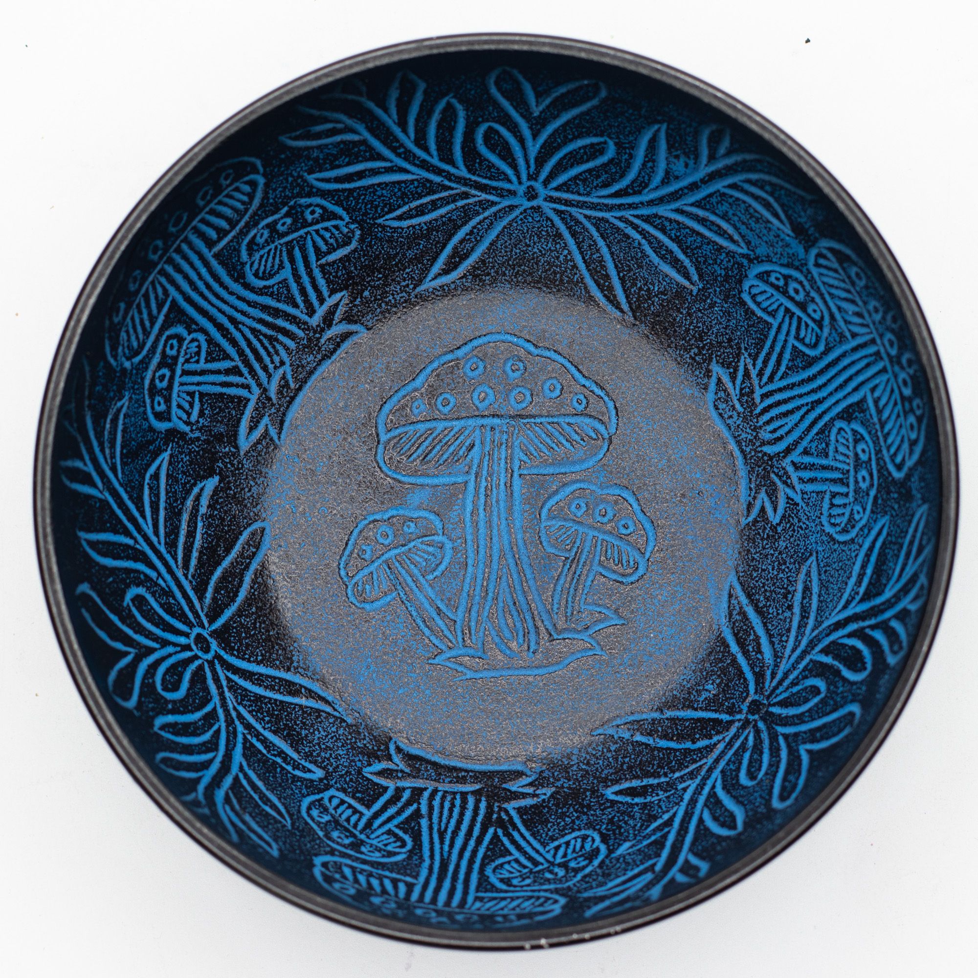 Cuenco tibetano de aluminio - hongo mágico - azul (20 cm)
