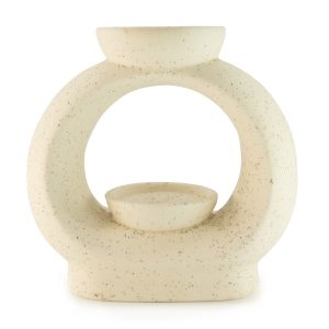 Quemador de aceite cerámico Zen - Gran ovalado de color guijarro - Blanco marfil moteado