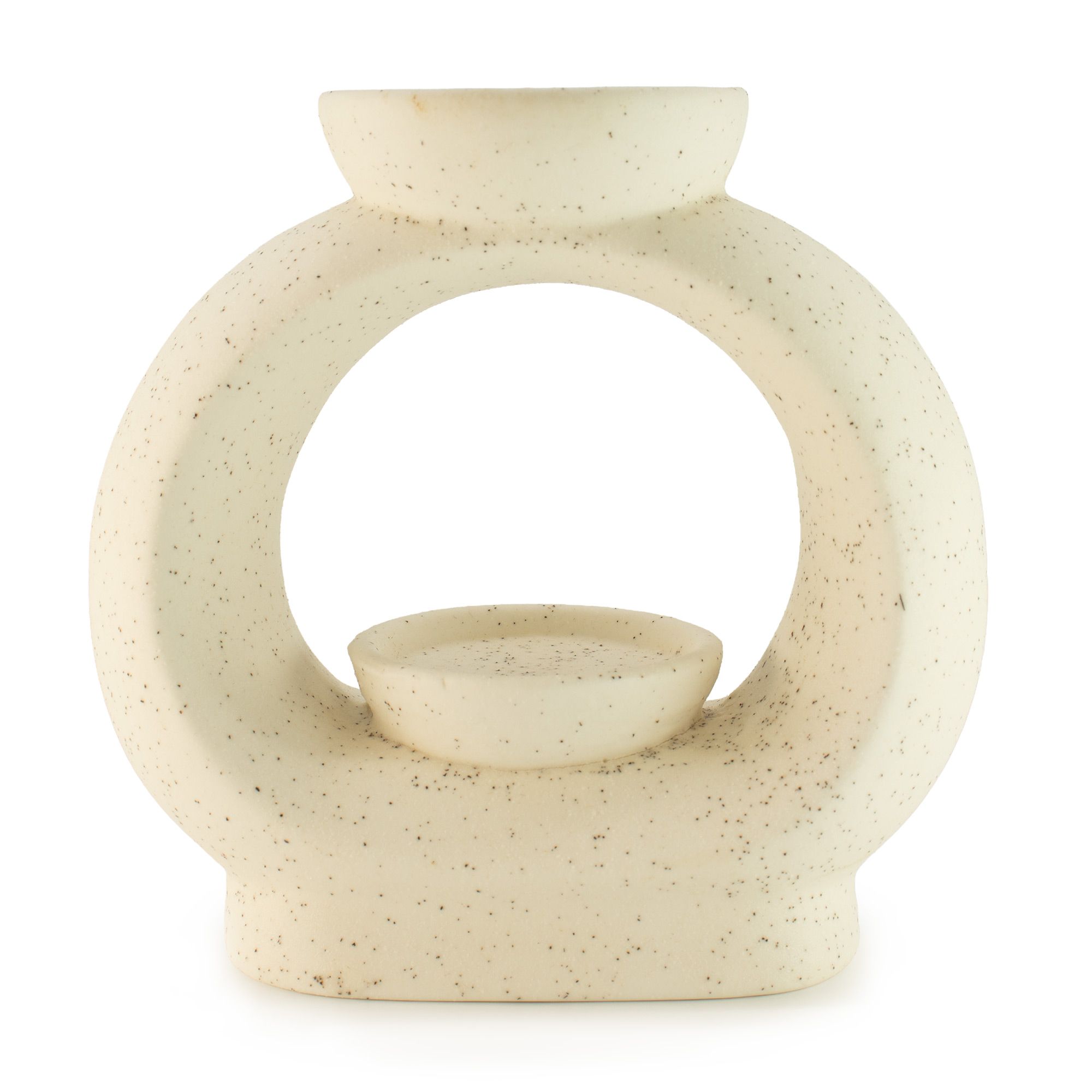 Quemador de aceite cerámico Zen - Gran ovalado de color guijarro - Blanco marfil moteado