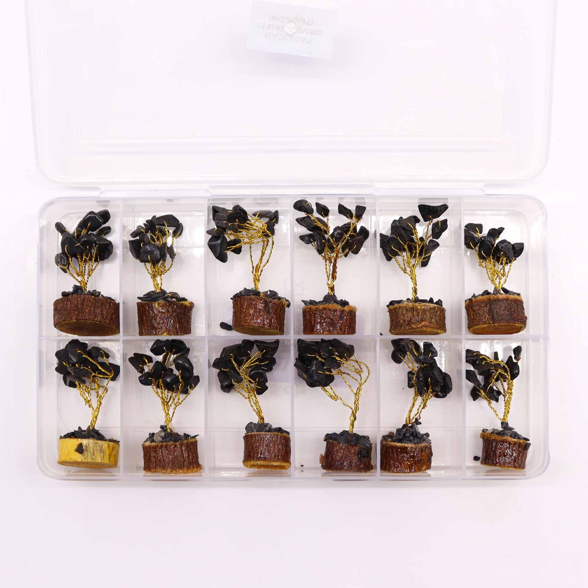 Mini árbol de piedras preciosas sobre base de madera - Ágata negra (15 piedras) - Imagen 3