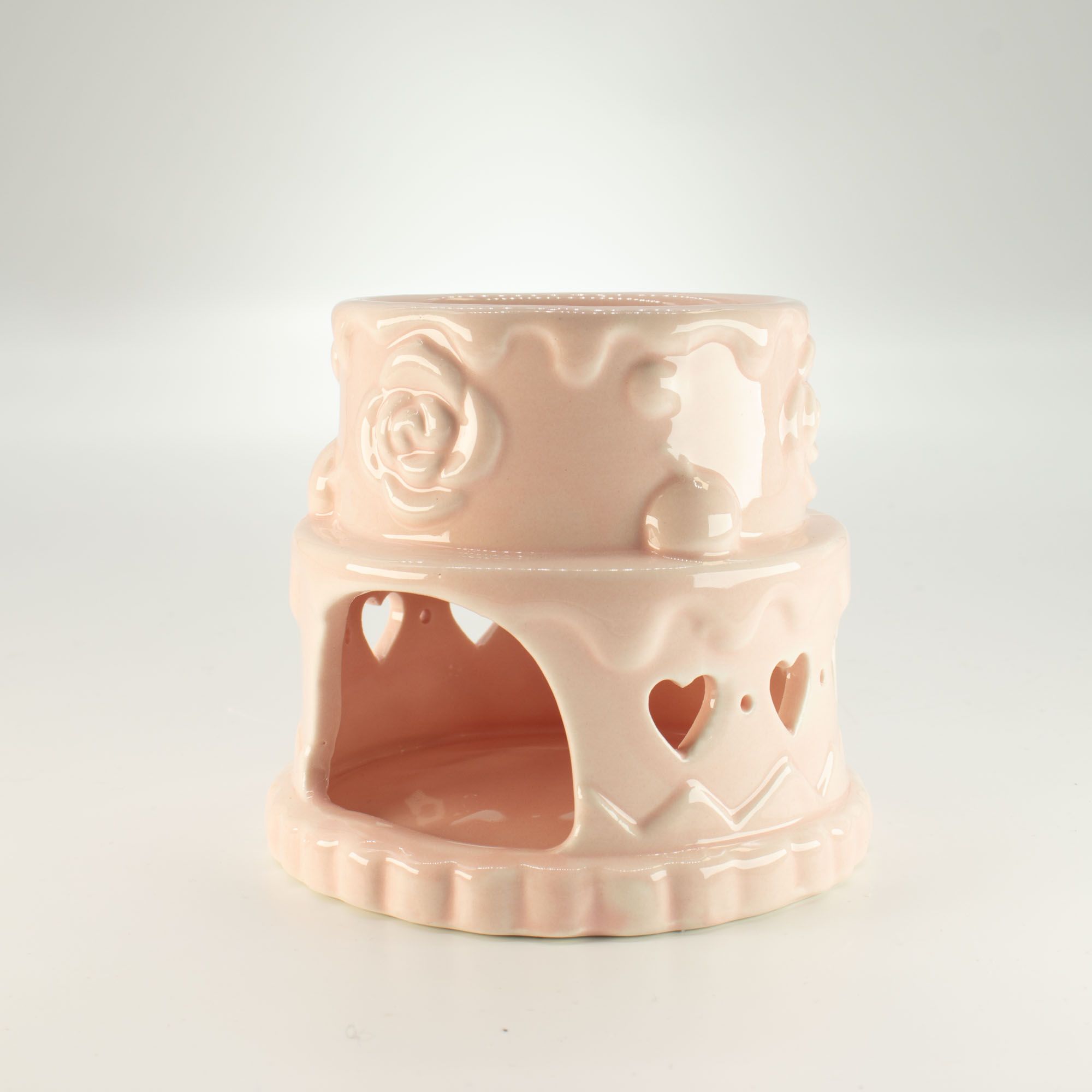 Quemador de aceite cerámico con forma de pastel - Corazones - Rosa - Imagen 4