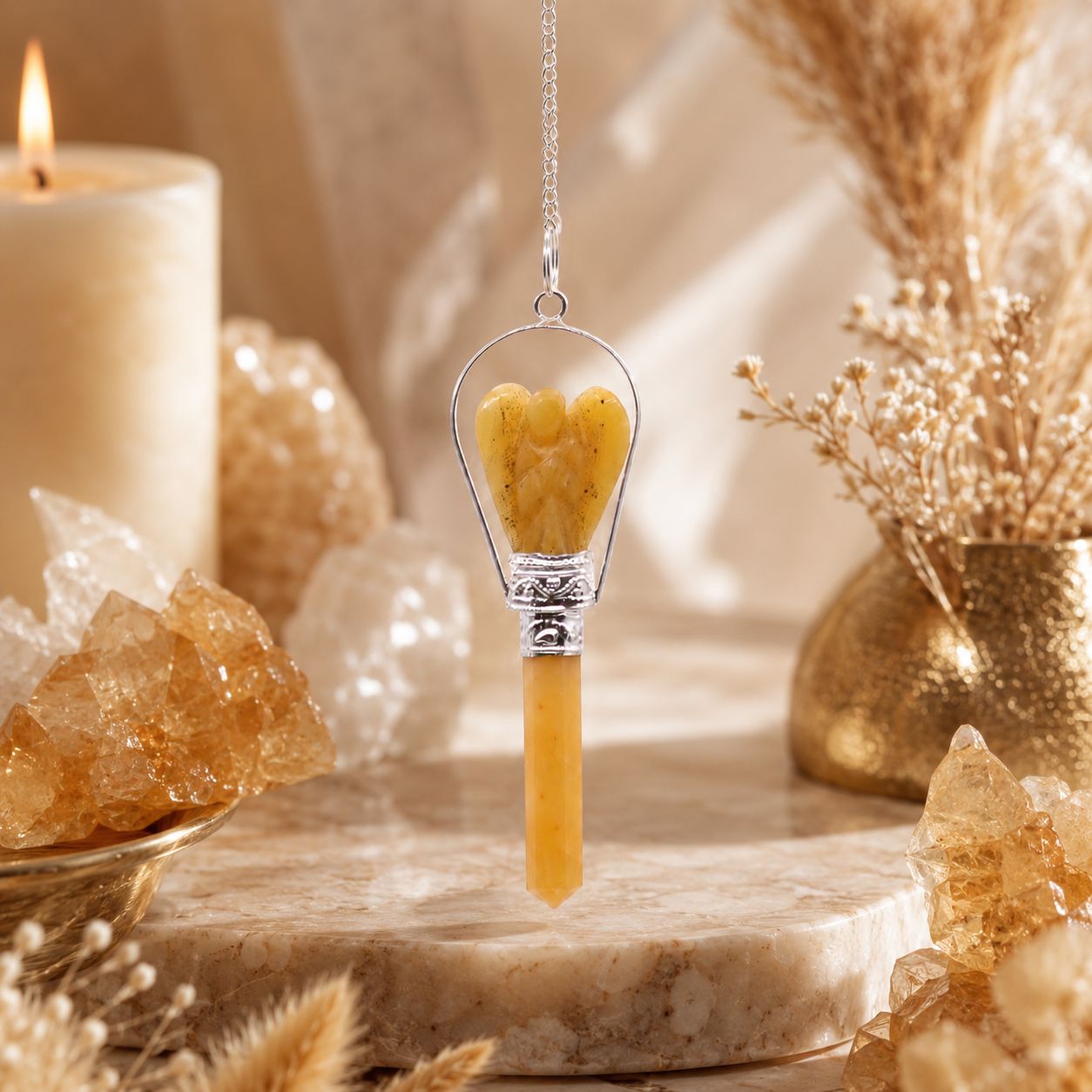 Péndulo de ángel con anillo de cuarzo amarillo - Imagen 3