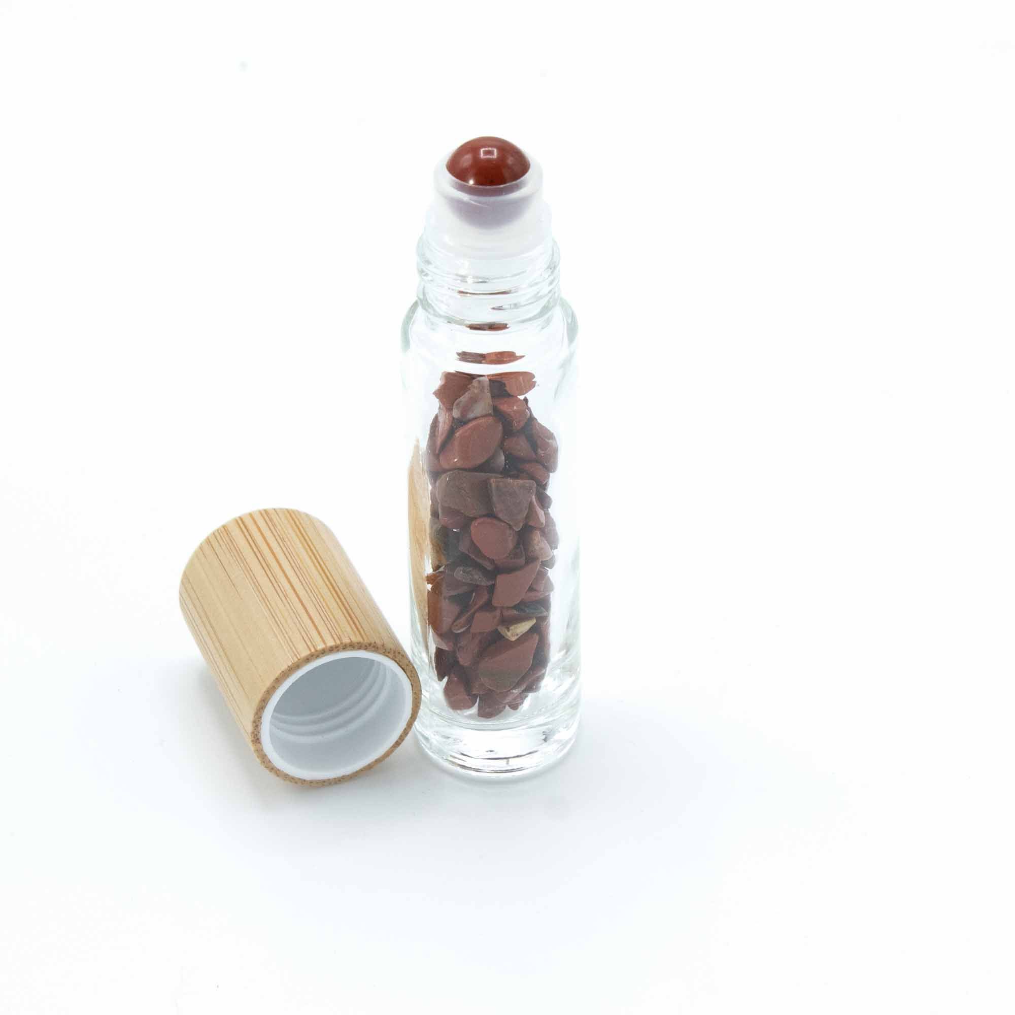 Botella de rodillo de aceite esencial de piedras preciosas - Jaspe rojo - Tapa de madera - Imagen 4