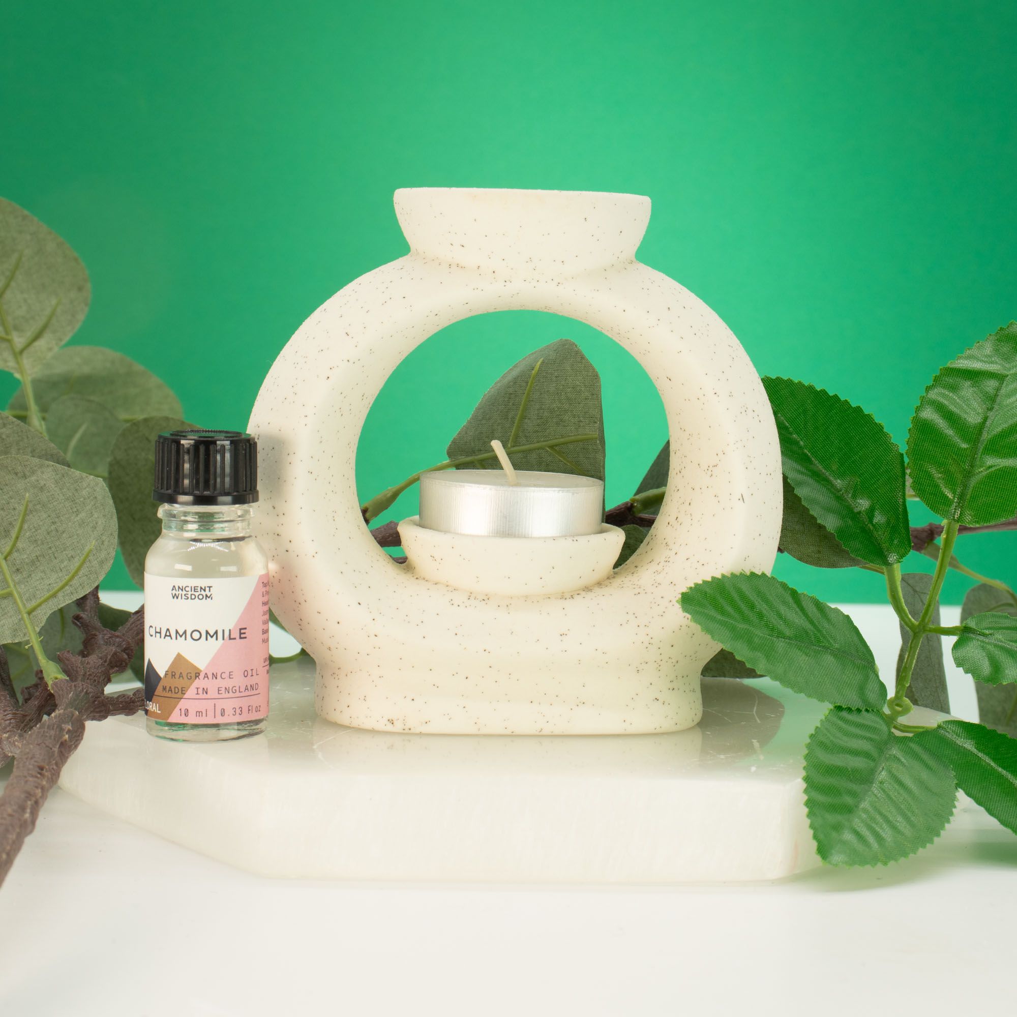 Quemador de aceite cerámico Zen - Gran ovalado de color guijarro - Blanco marfil moteado - Imagen 2