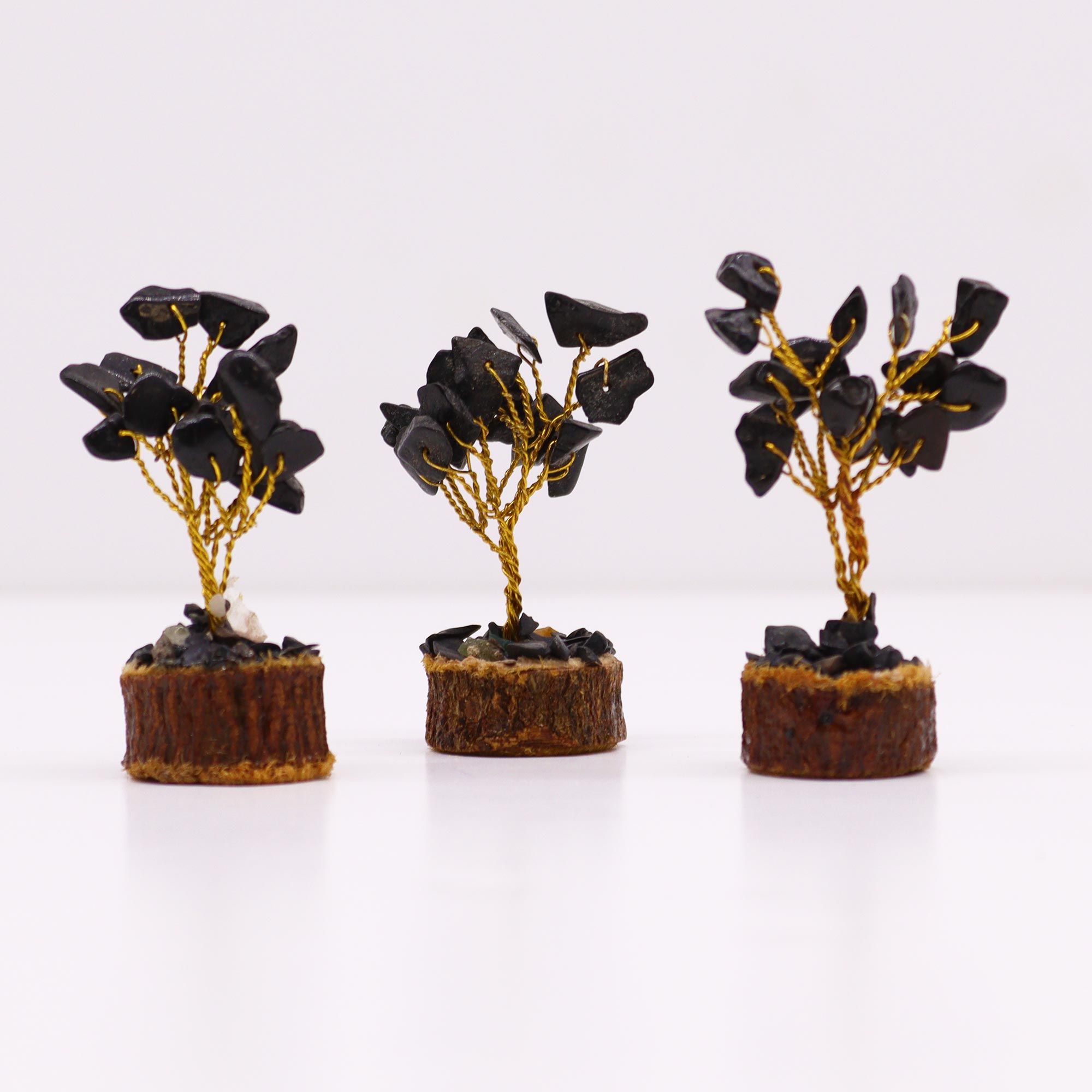 Mini árbol de piedras preciosas sobre base de madera - Ágata negra (15 piedras) - Imagen 6