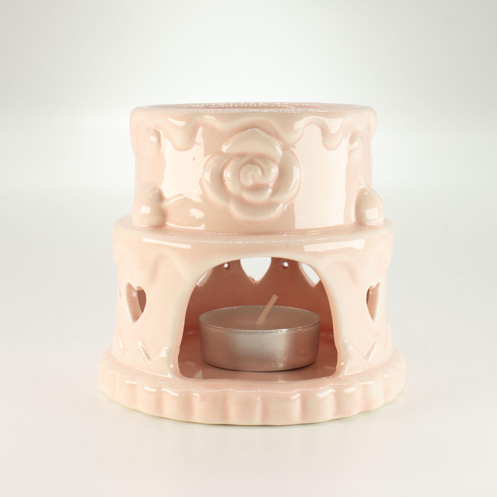 Quemador de aceite cerámico con forma de pastel - Corazones - Rosa - Imagen 3