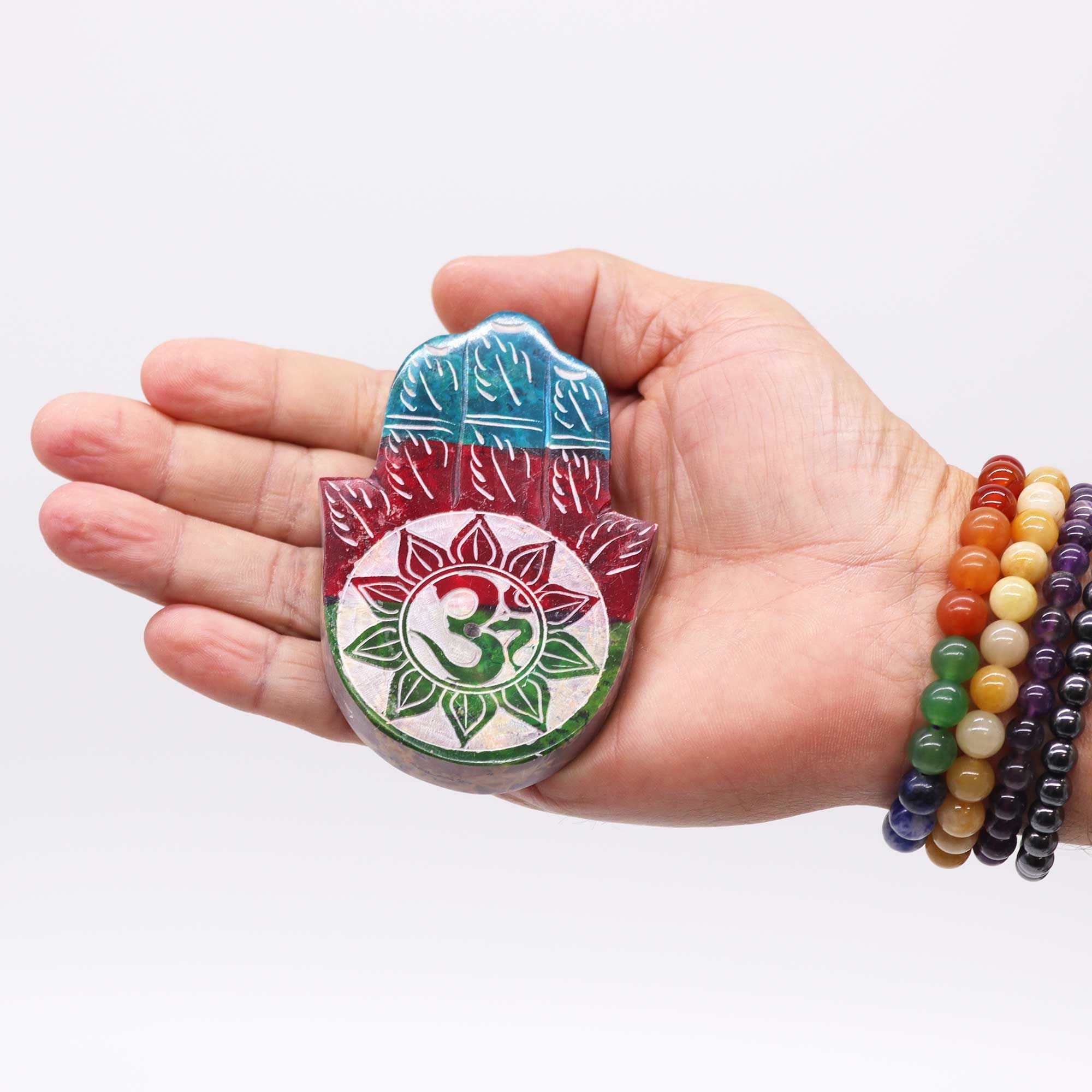 Porta-incienso Hamsa de esteatita 9x6cm -OM - Imagen 2