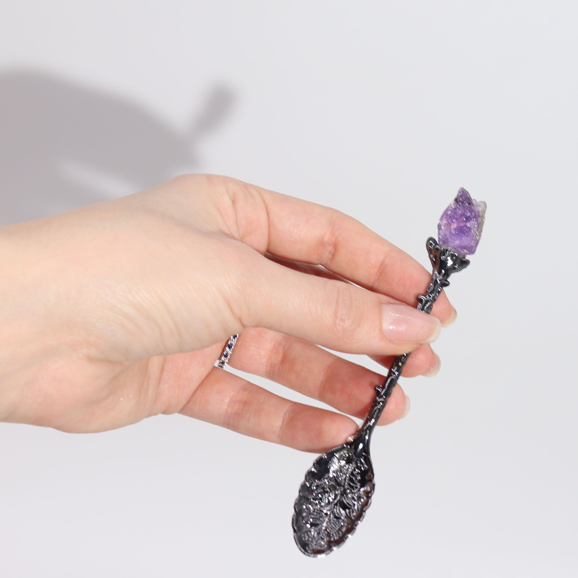 Juego de 7 Cucharas de Bruja de Cristal de Piedra Preciosa de Plata Oscura - Imagen 2