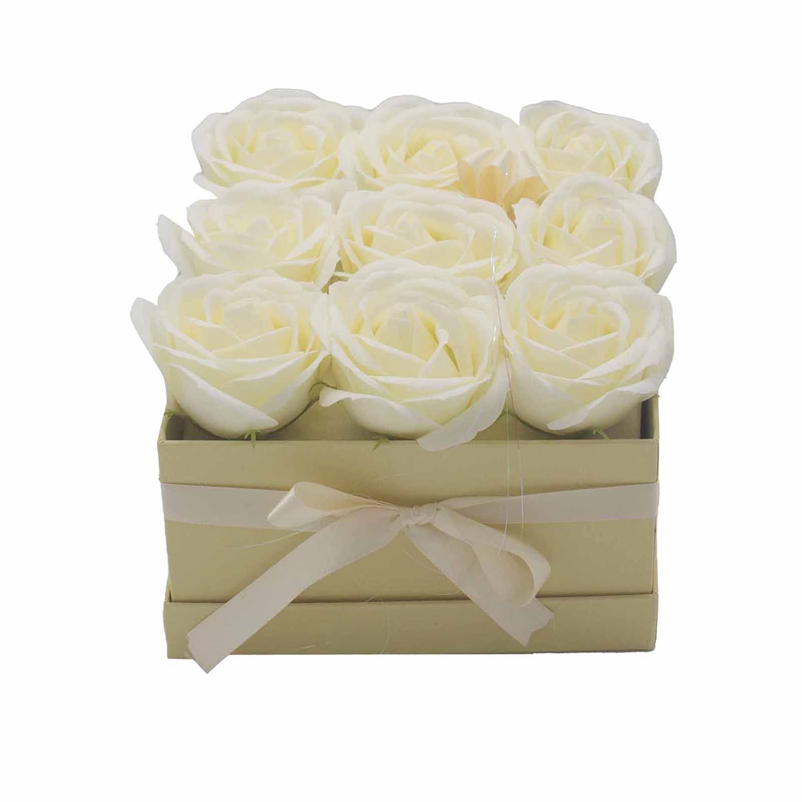 Caja de Regalo - Flor de Jabón 9 Rosas Crema - cuadrado - Imagen 4