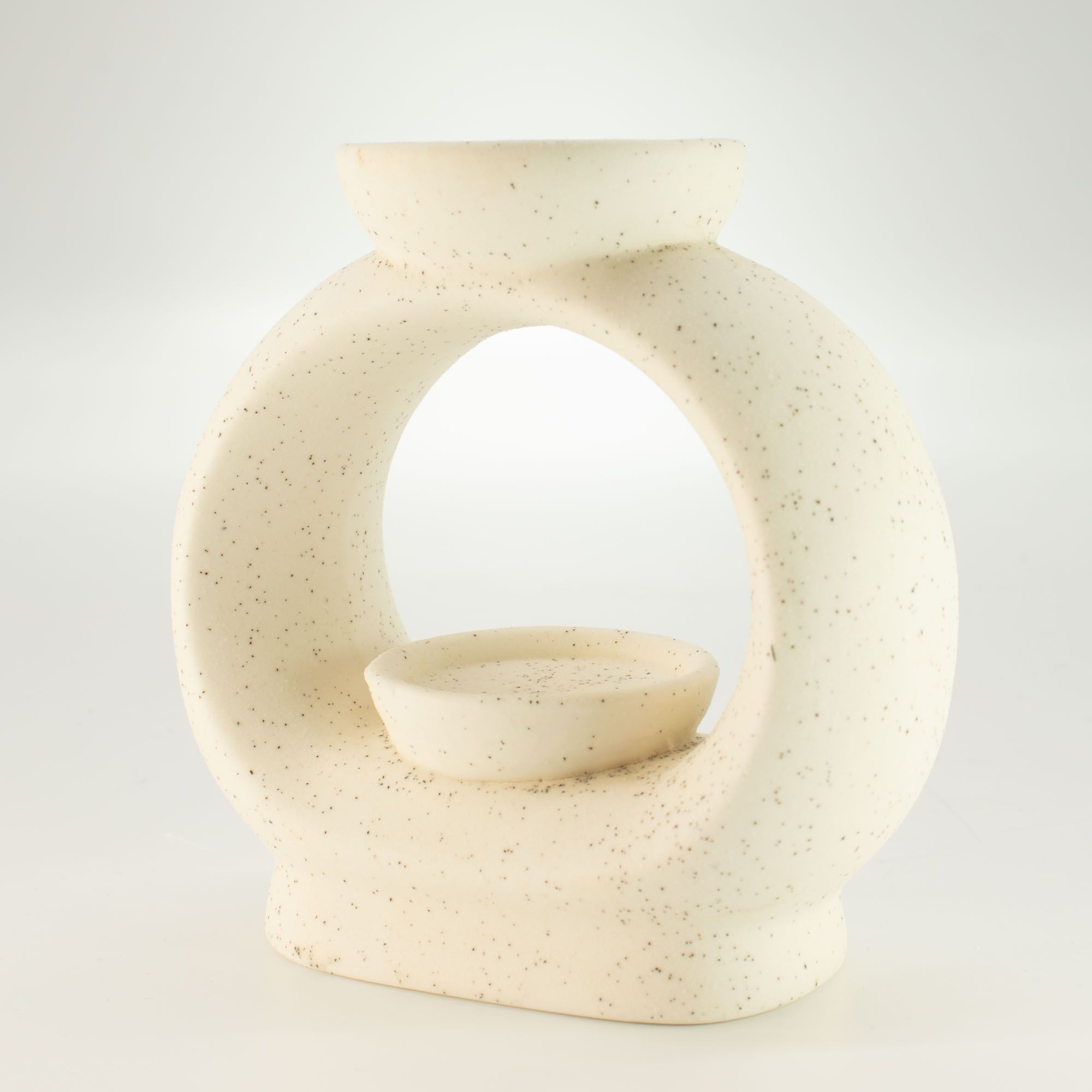 Quemador de aceite cerámico Zen - Gran ovalado de color guijarro - Blanco marfil moteado - Imagen 4