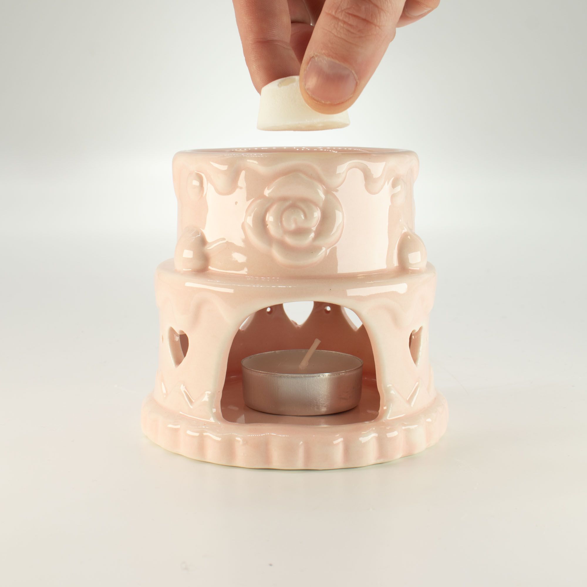 Quemador de aceite cerámico con forma de pastel - Corazones - Rosa - Imagen 5