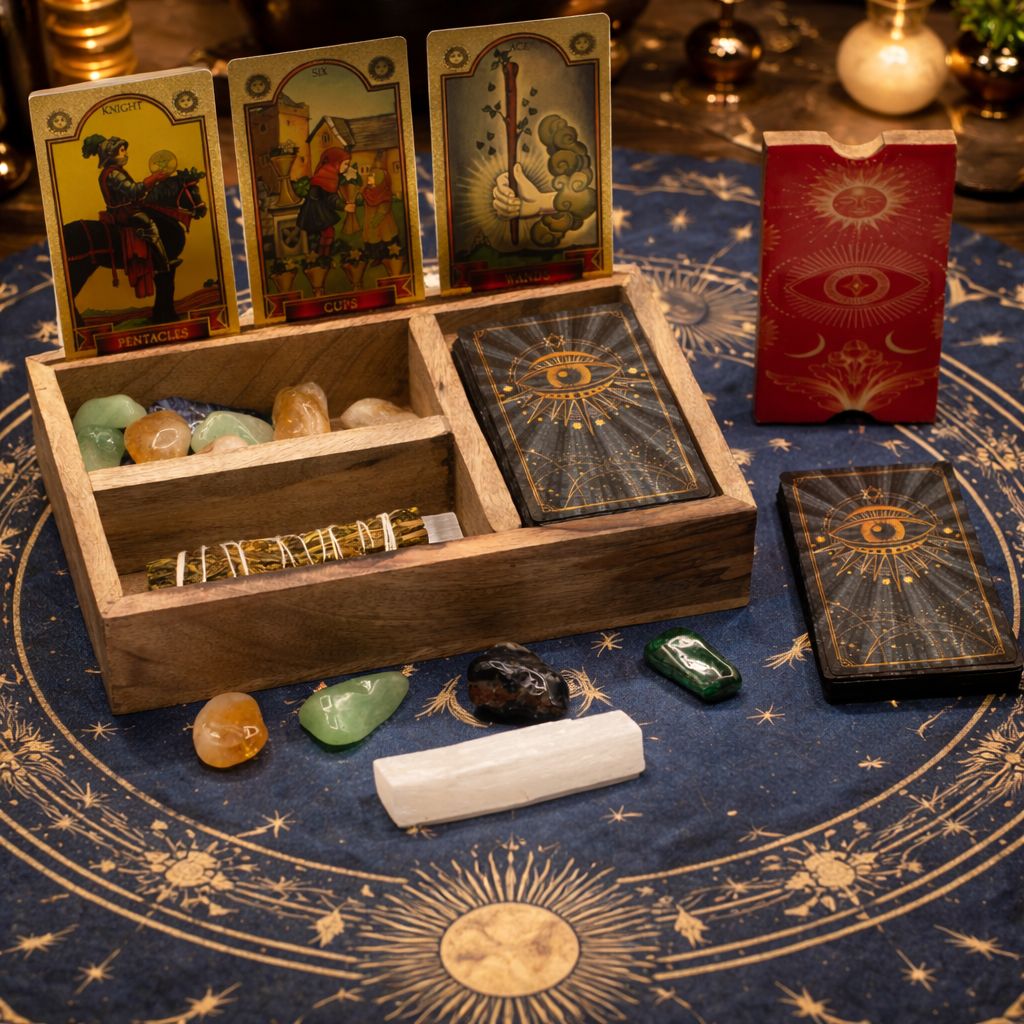 Caja de Tarot de Tres Secciones con Soporte para Cartas - Imagen 6
