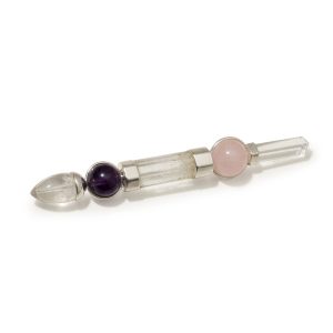Varita Axis of Grace - Esferas de amatista y cuarzo rosa, tallo de cuarzo - 12 cm