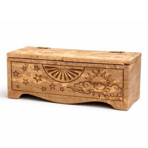 Caja deslizante tallada con Sol y Luna