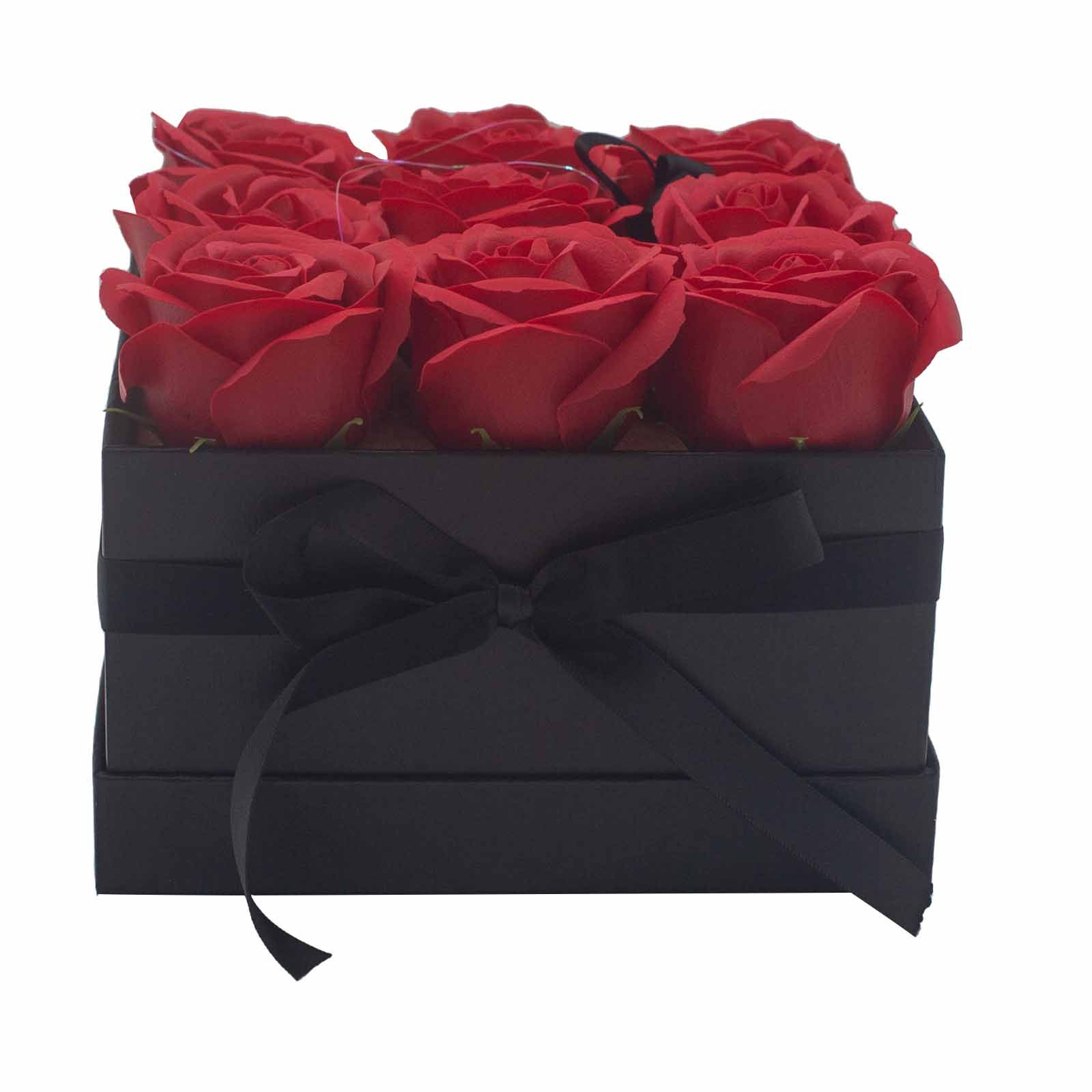 Caja de Regalo - Flor de Jabón 9 Rosas rojo - cuadrado - Imagen 8