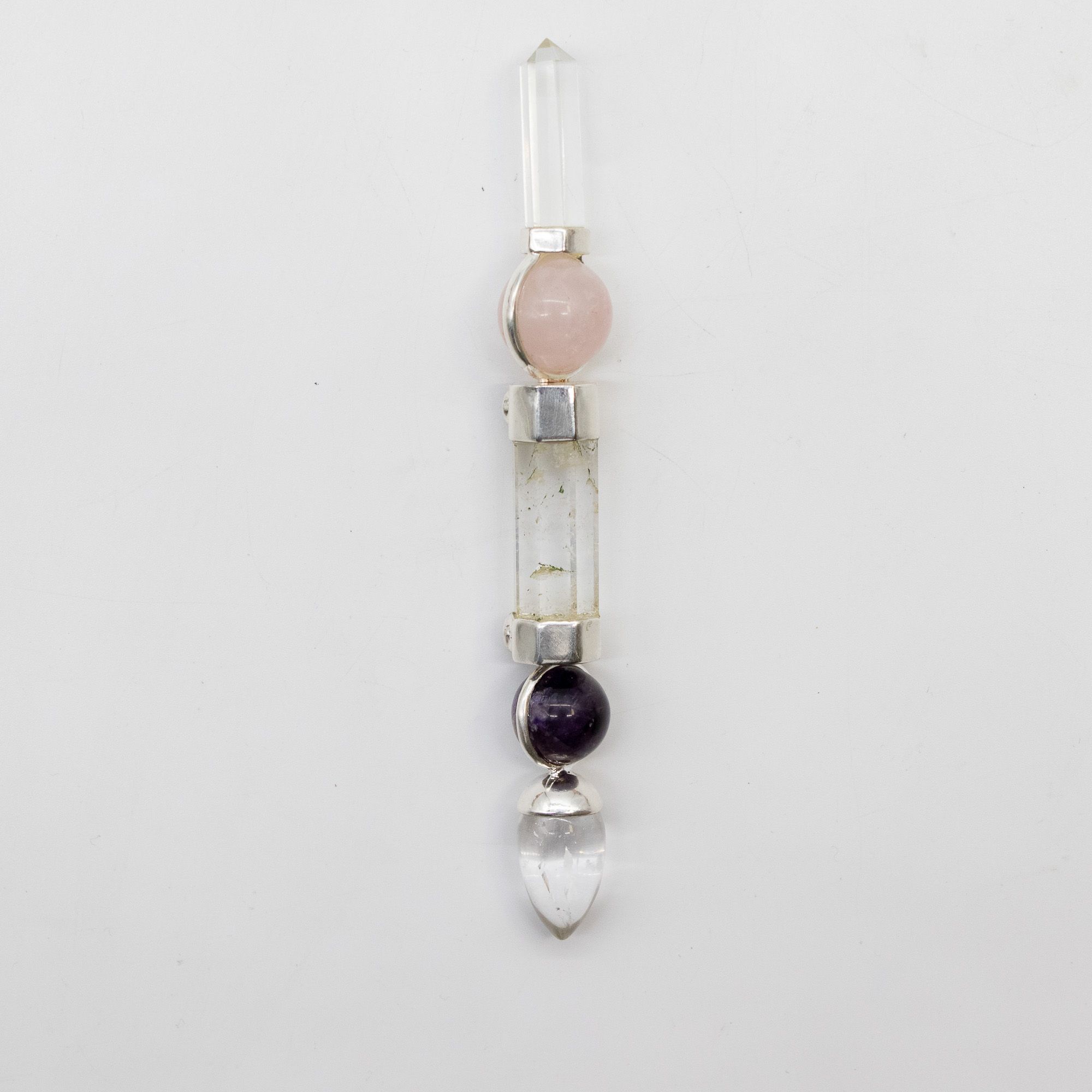 Varita Axis of Grace - Esferas de amatista y cuarzo rosa, tallo de cuarzo - 12 cm - Imagen 2
