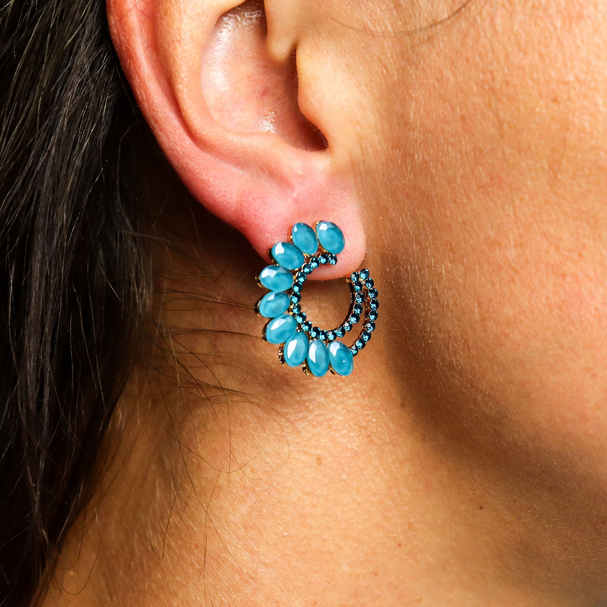Pendientes de Cristal Vintage - Aro - Verde Turquesa - Imagen 2