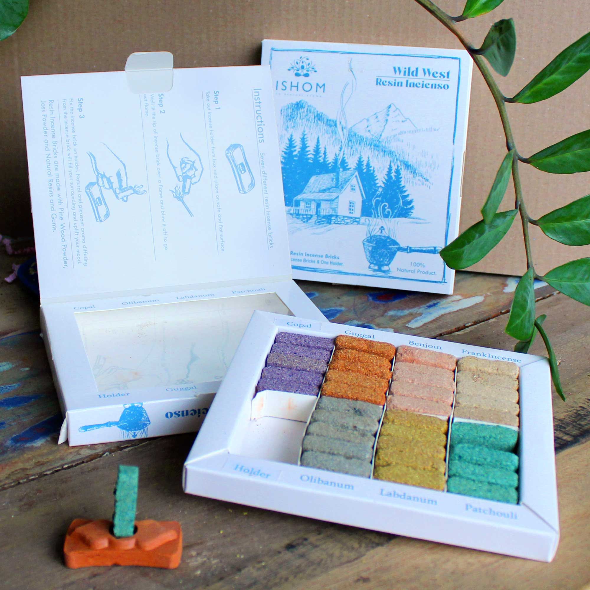 Display Set of 70 Incense Smudge Bricks and Burner - Wild West - Imagen 2