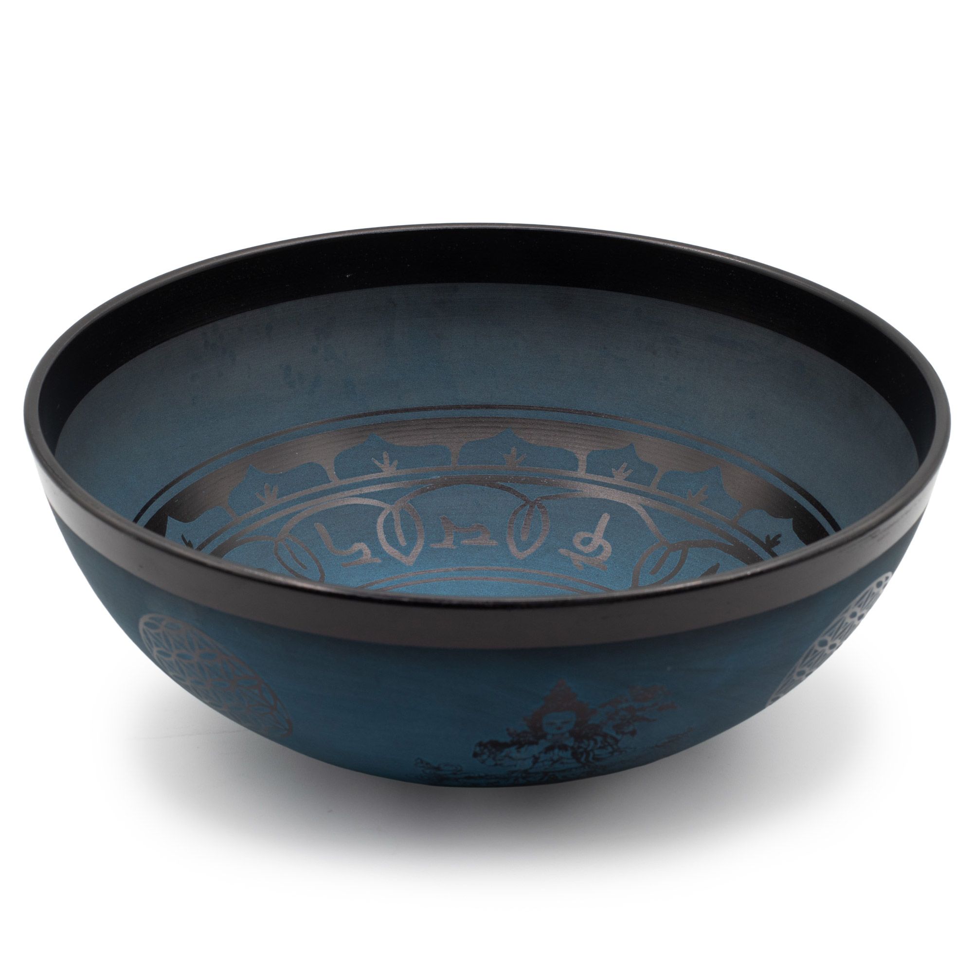 Gran cuenco tibetano de aluminio - diseño tibetano de doble Dorjy - azul (27 cm) - Imagen 3