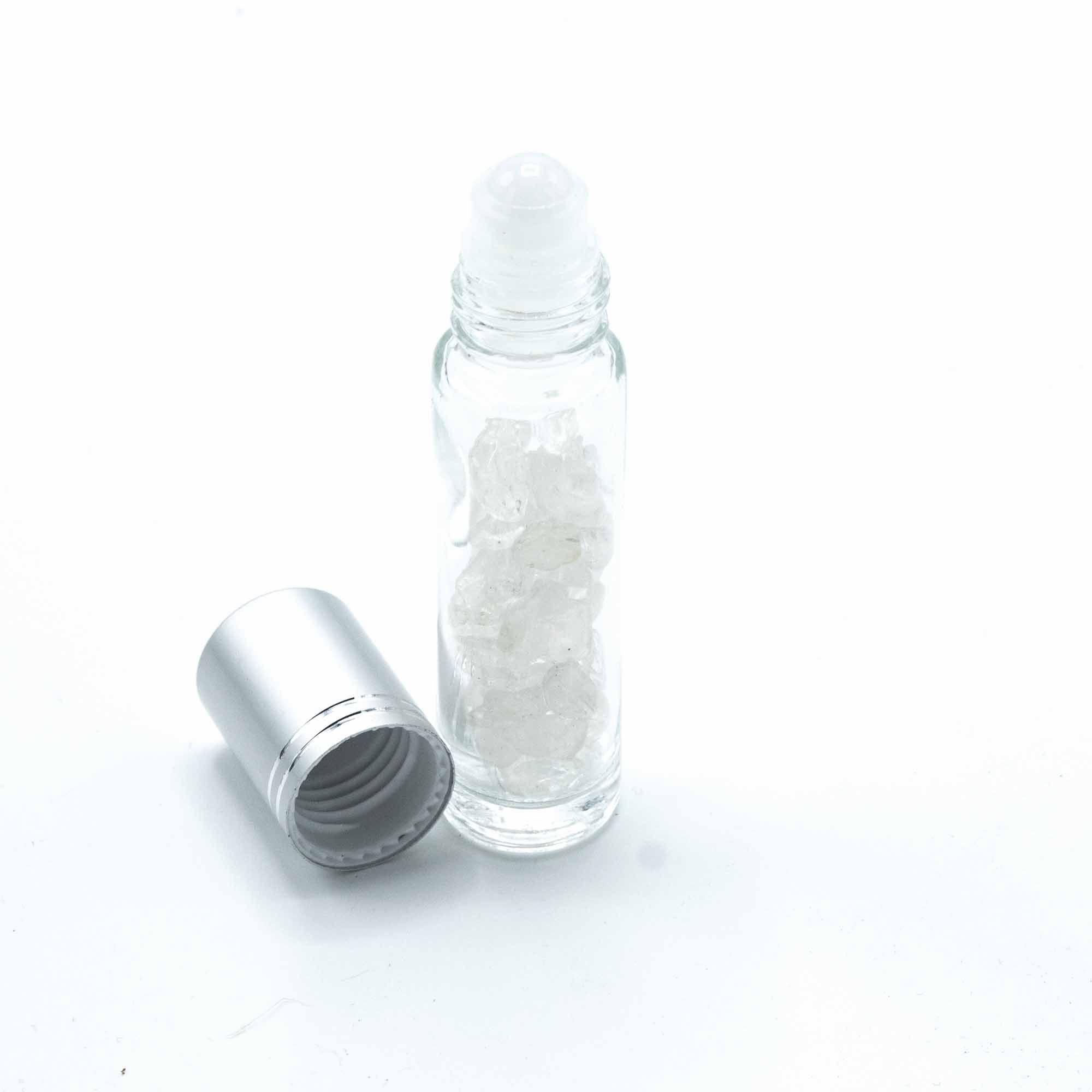 Botella de rodillo de aceite esencial de piedras preciosas - Cuarzo de roca - Tapa plateada - Imagen 2