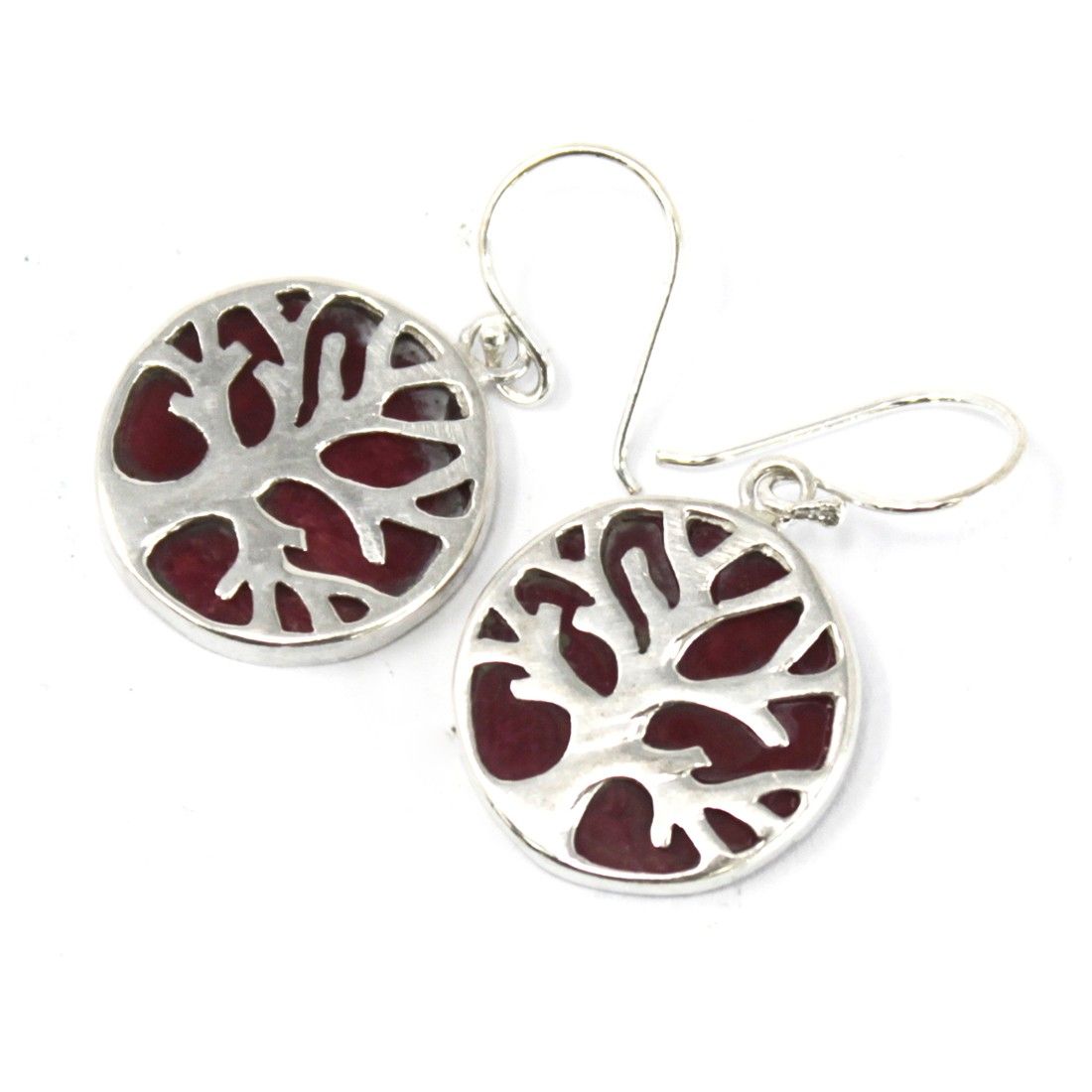 Pendientes Plata de Árbol de la Vida 15mm - Efecto Coral - Imagen 5